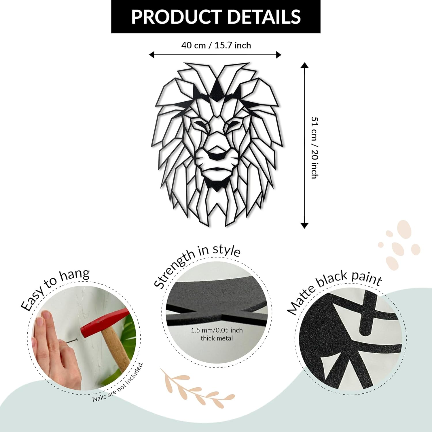 Lion Head Wall Art Sculpture - Metal Decor for Home