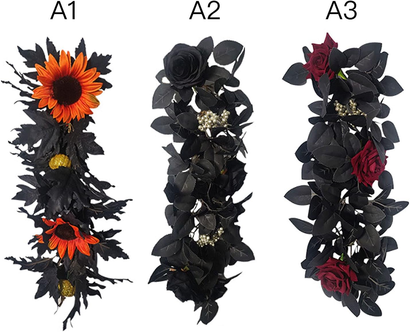 Belupai 24in Black Halloween Floral Swag