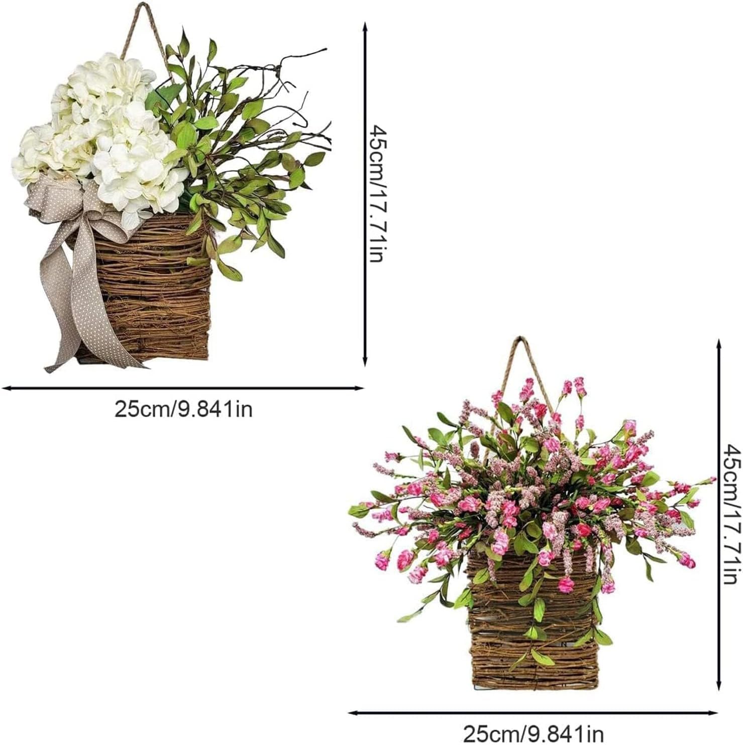 Cream Hydrangea Door Wreath with Rattan Basket