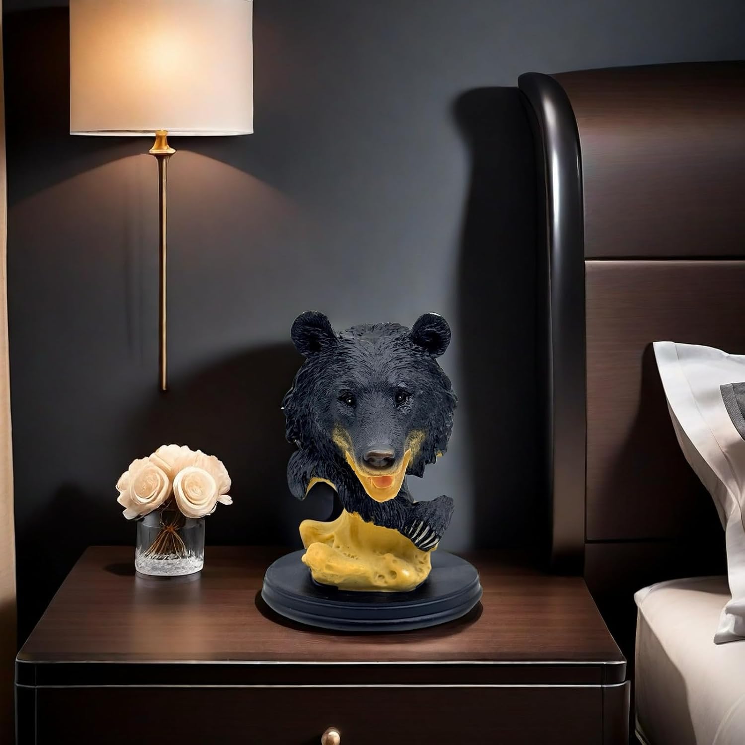 Black Bear Head Statue Resin Figurine Collectible Decor