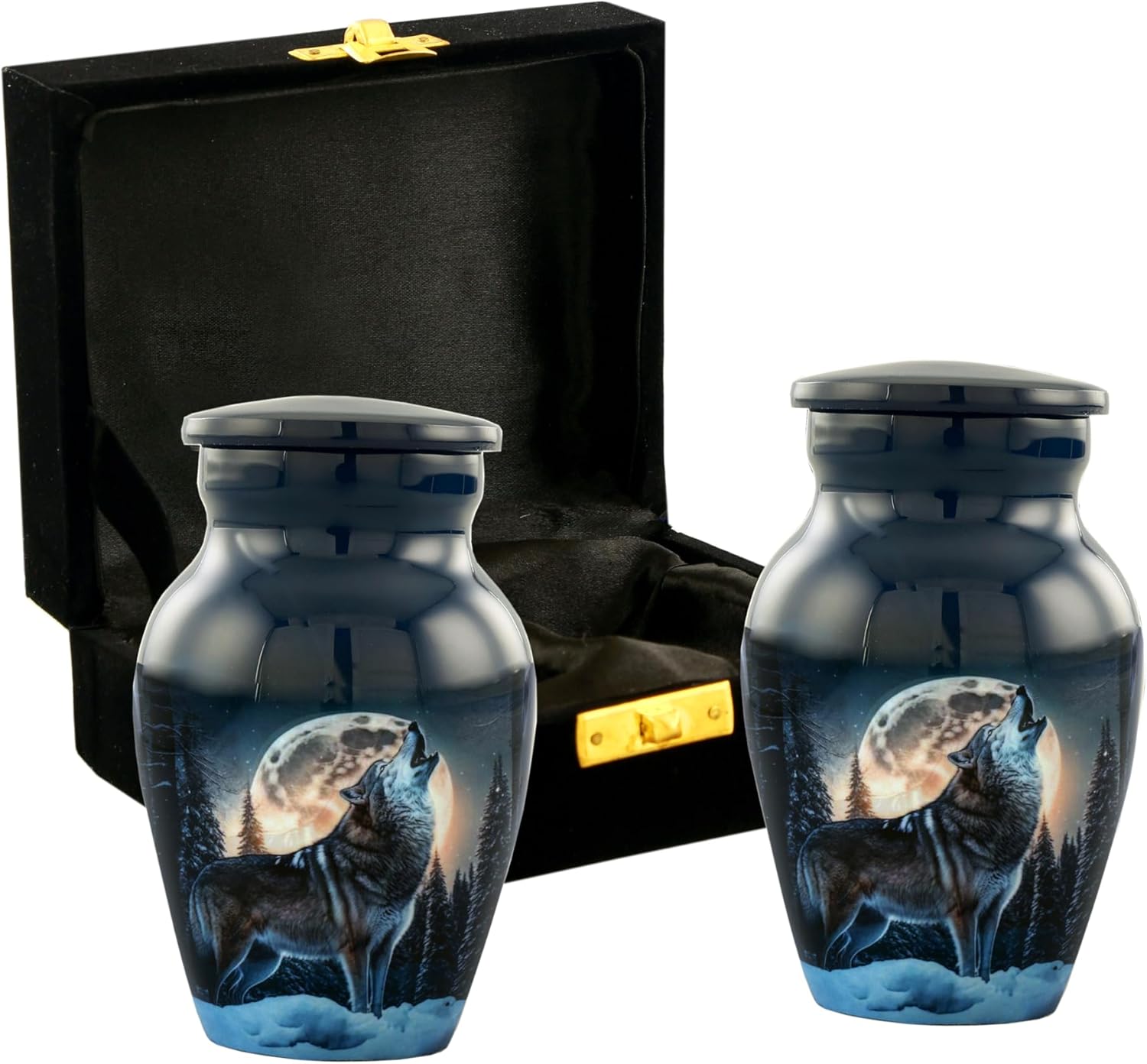 Midnight Wolves Mini Urn Set - 2 Cremation Urns for Ashes