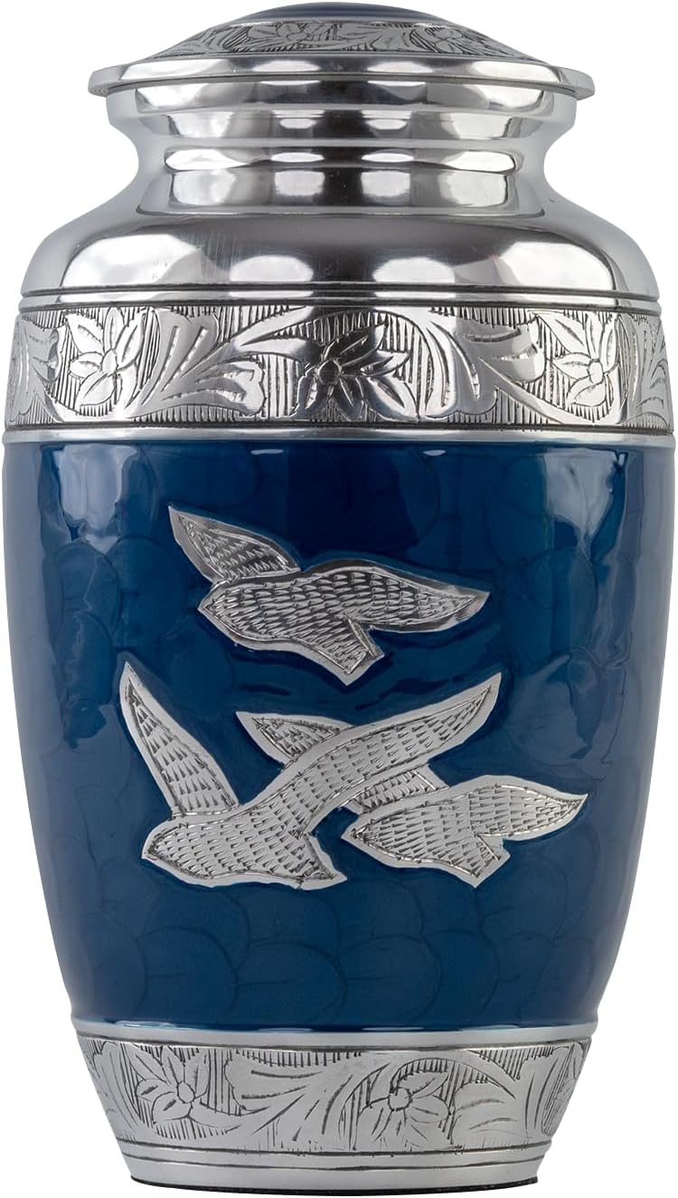 Silver Dove Cremation Urn for Human Ashes - Blue 1pc