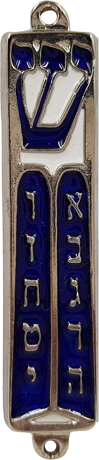 Talisman4u Ten Commandments Mezuzah Scroll Silver Tone Blue Enamel Door Ornament