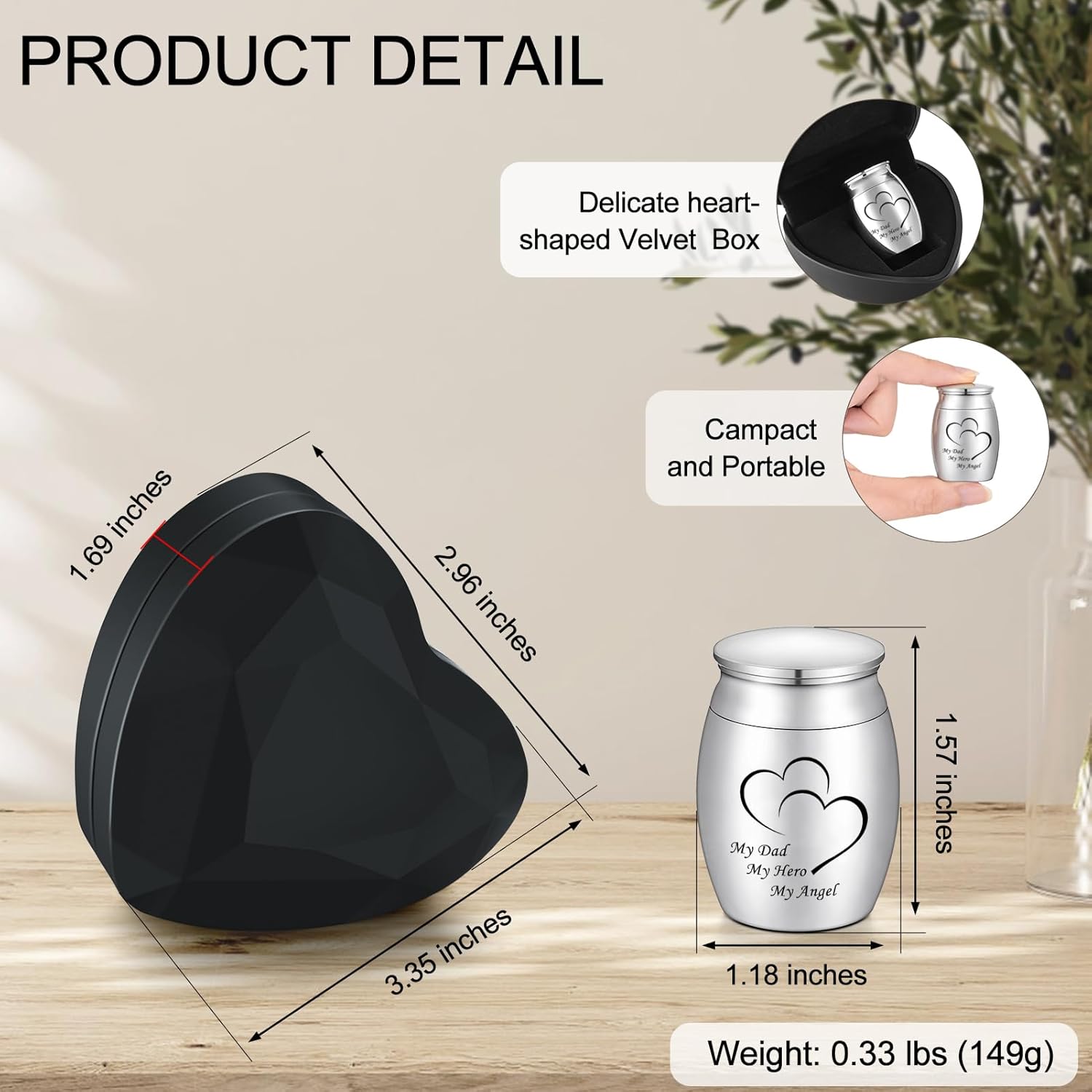 Dletay 157 Inch Heart Shaped Cremation Urn for Ashes