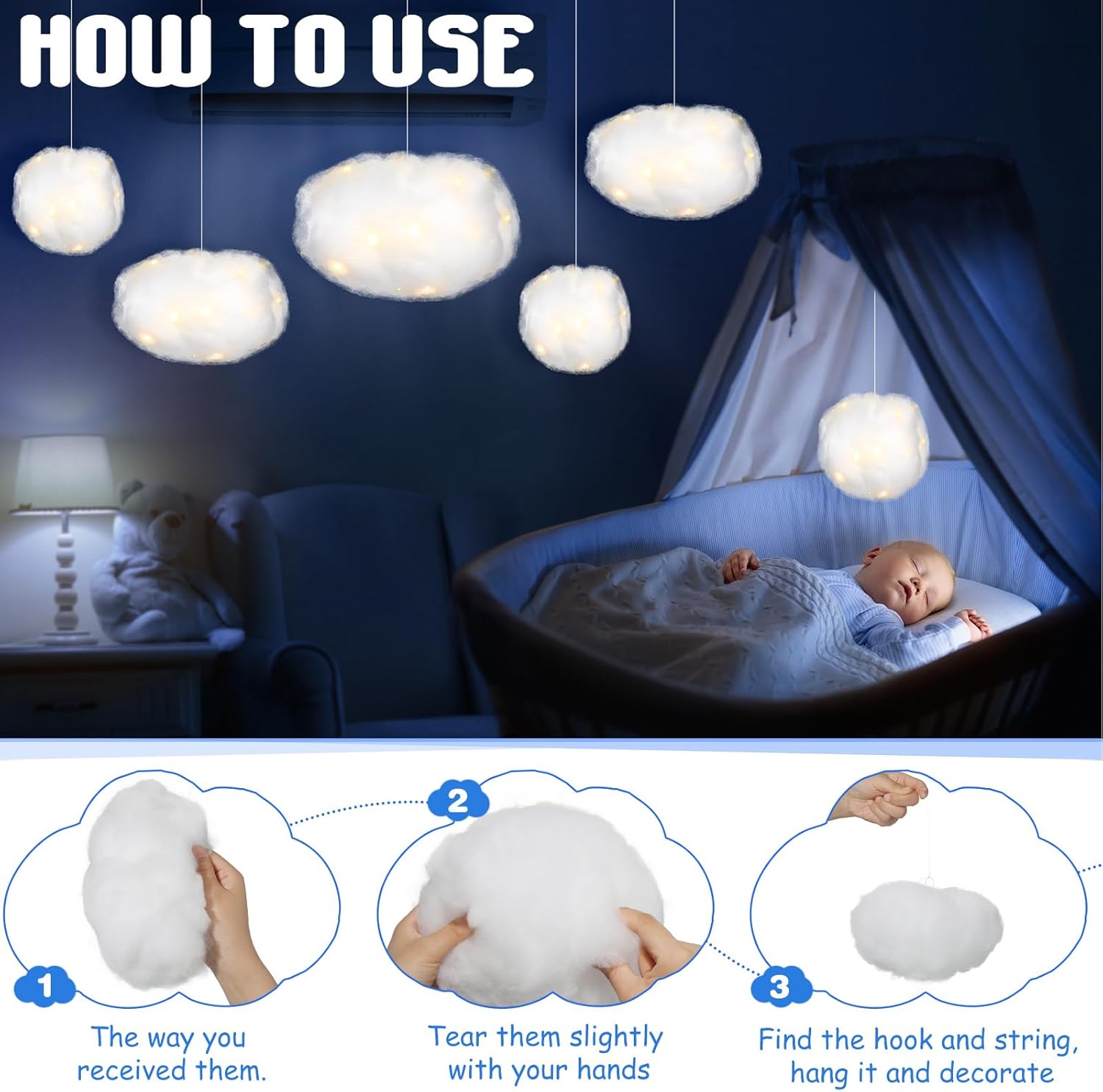 Tatuo 6 Pcs LED Cloud Hanging Decorations for Home