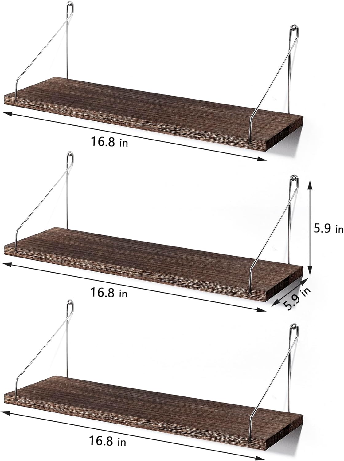 MITIME Floating Shelves Set of 3 Rustic Wood Wall Storage Shelves