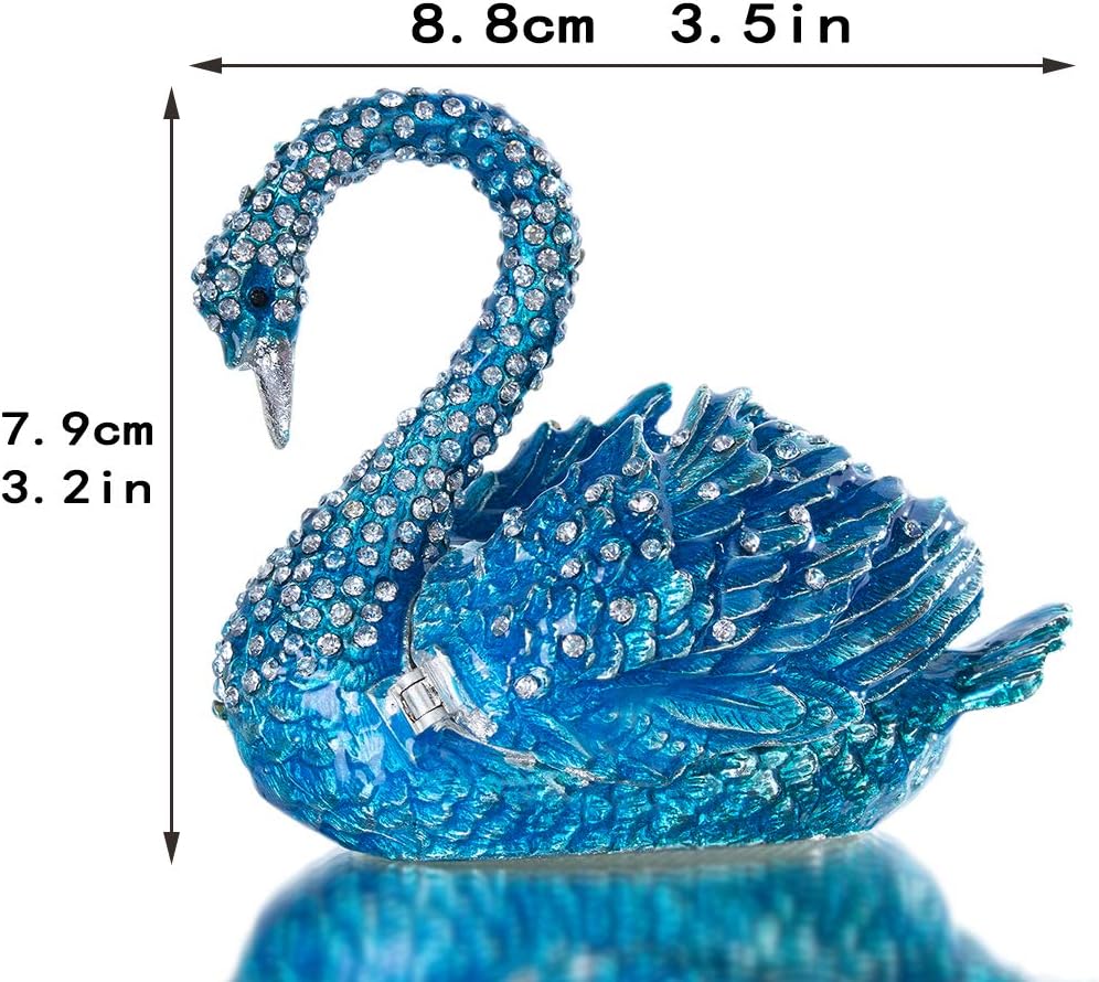 YU FENG Blue Swan Jewelry Trinket Box Collectible Figurine