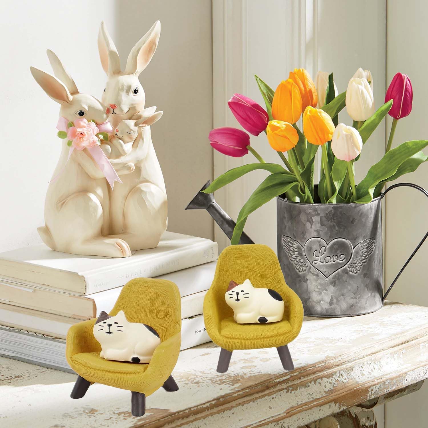 YouNuo Mini Cat Figurines with Yellow Sofa - Resin Decor