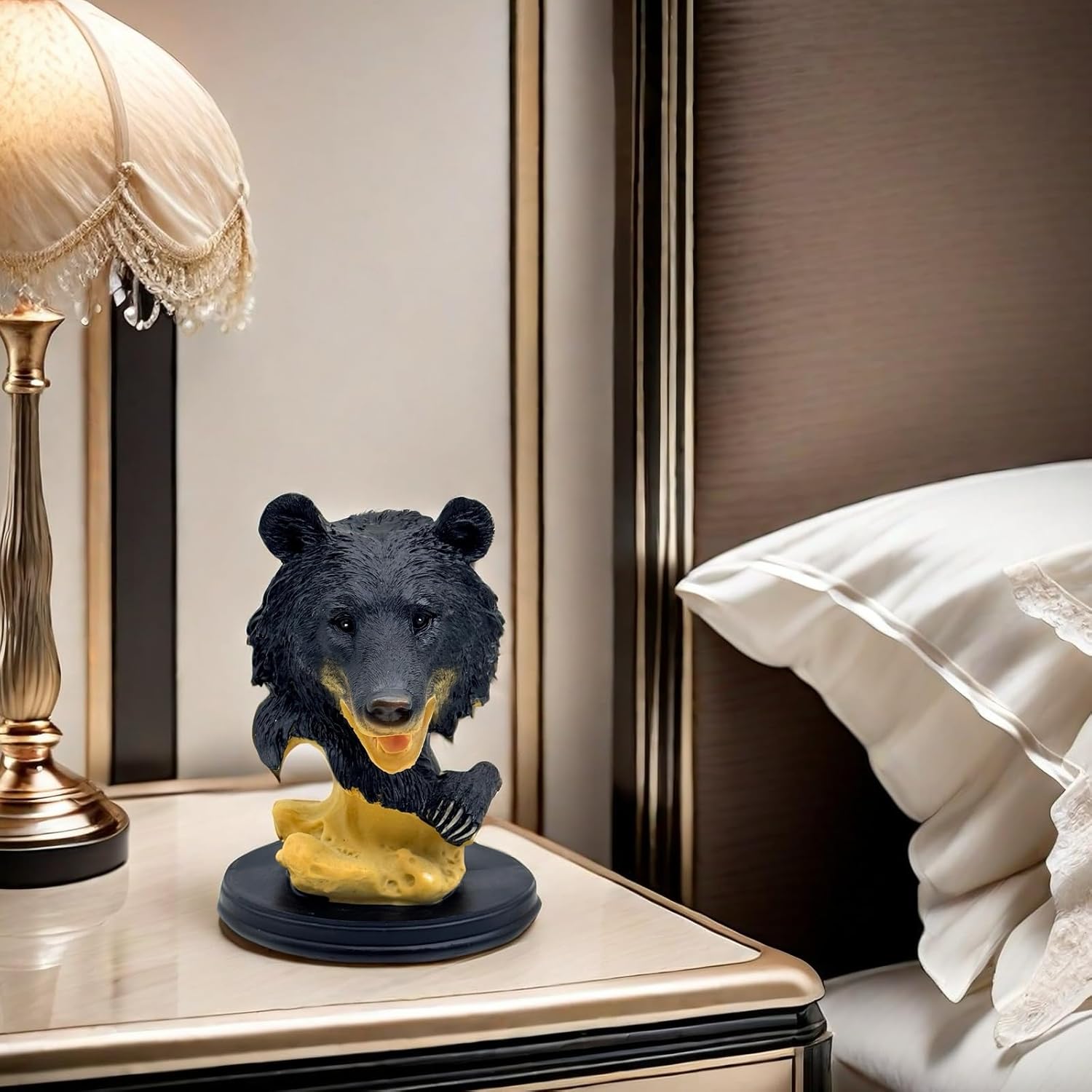 Black Bear Head Statue Resin Figurine Collectible Decor
