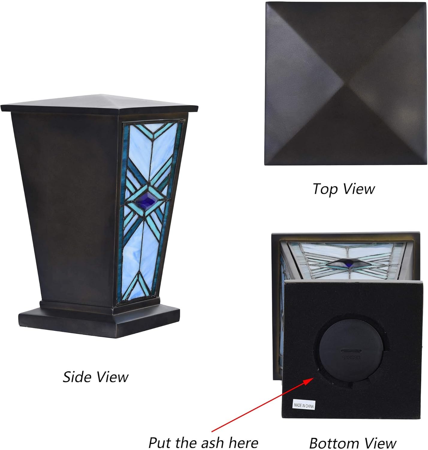 Bieye Blue Stained Glass Cremation Urn 7x11 Inch
