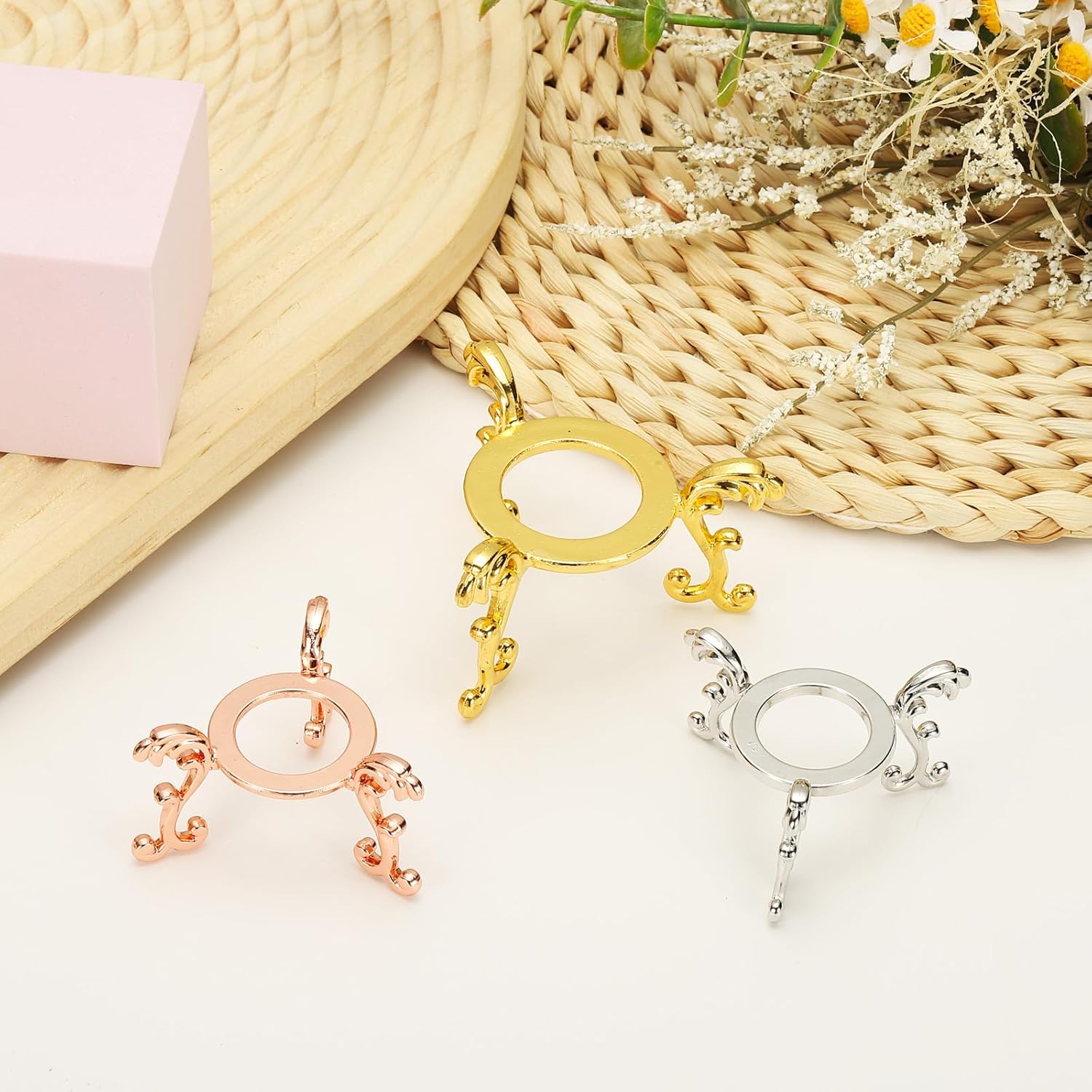 Uxcell 2pcs Metal Crystal Ball Display Stand Rose Gold