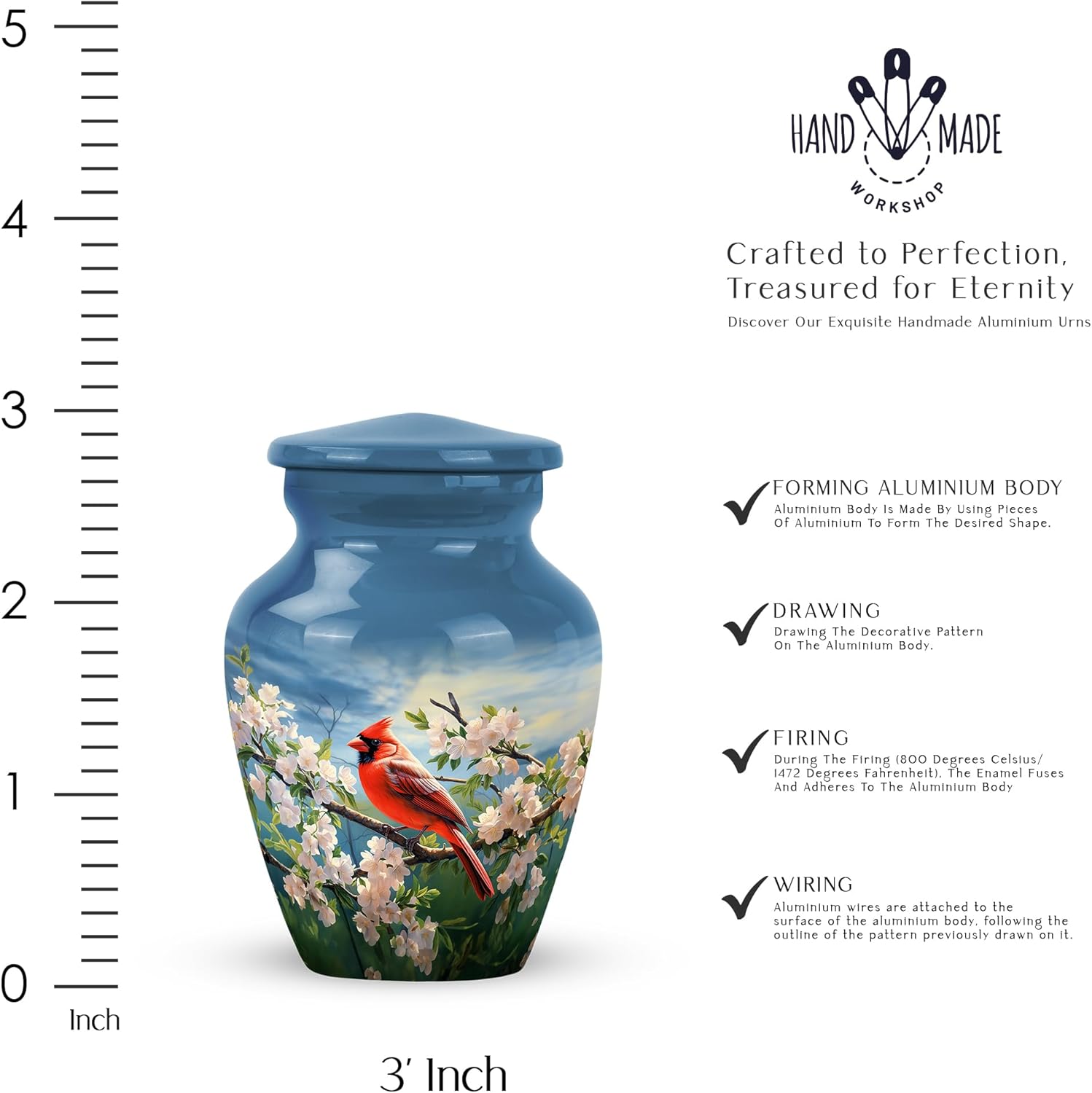 YATSKIA Cardinal Bird 3 Inch Cremation Urn for Ashes