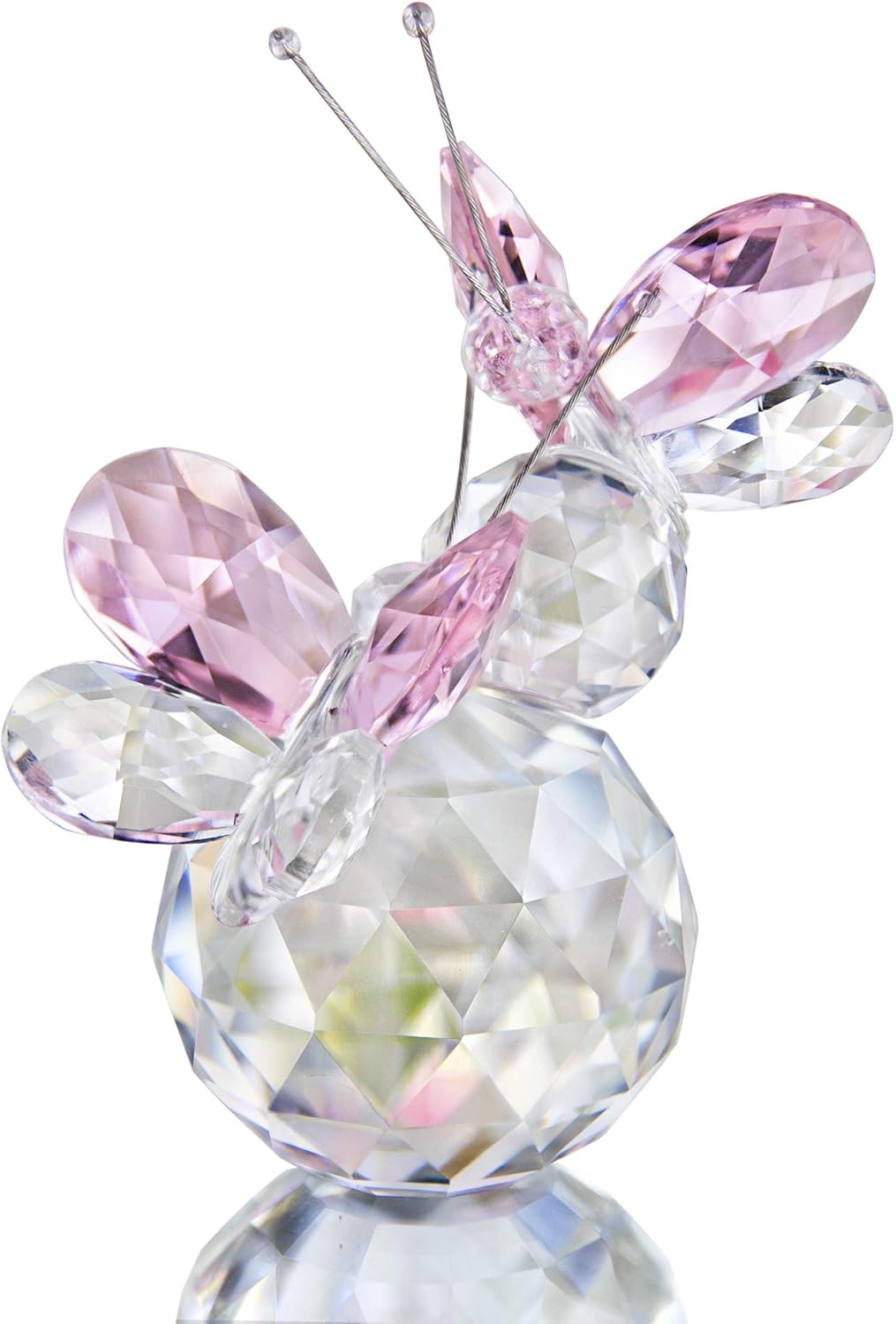 HD Pink Crystal Butterfly Figurine with Crystal Ball Base