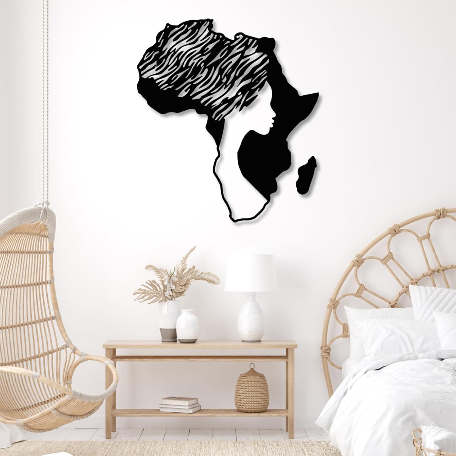 Yemwot African Woman Metal Wall Map Art - Gold 29x33 Inch