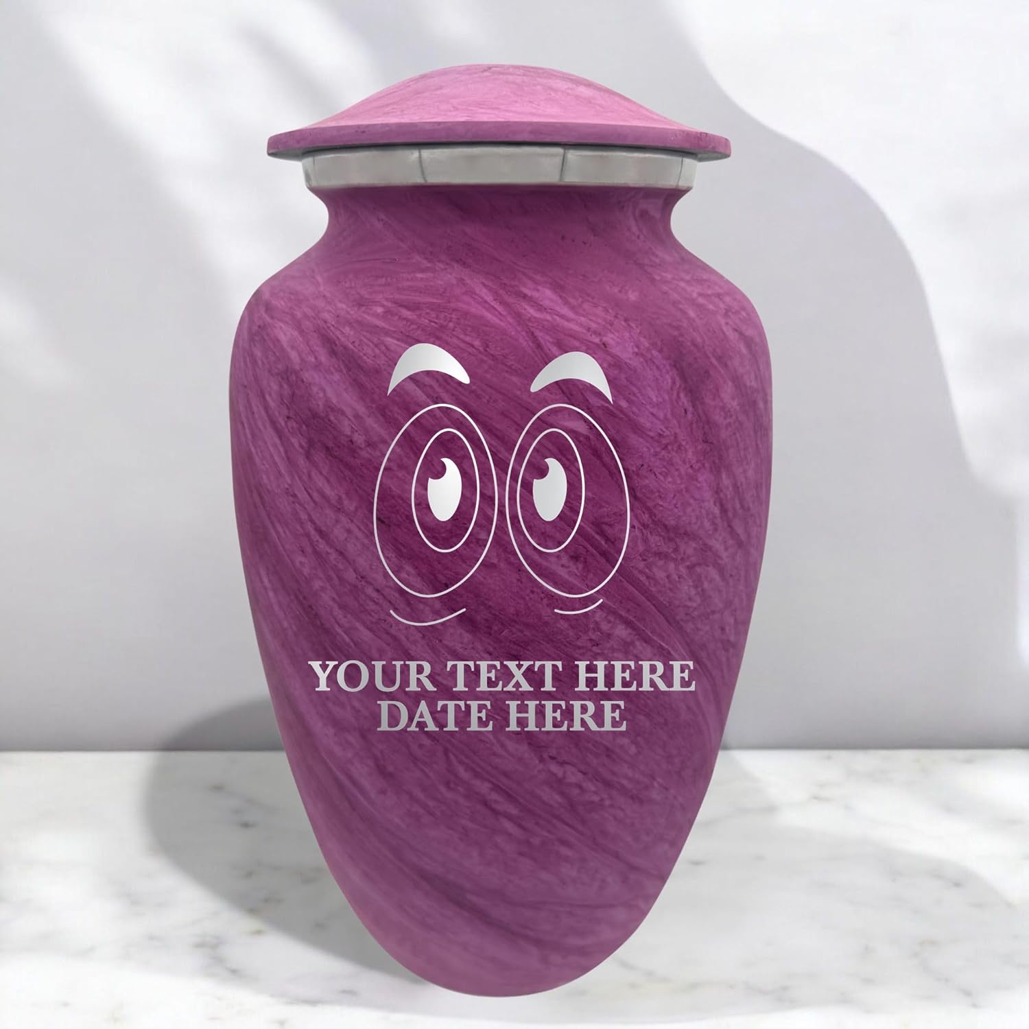Custom Large Cremation Urn with Funny Eyes and Name - Pink