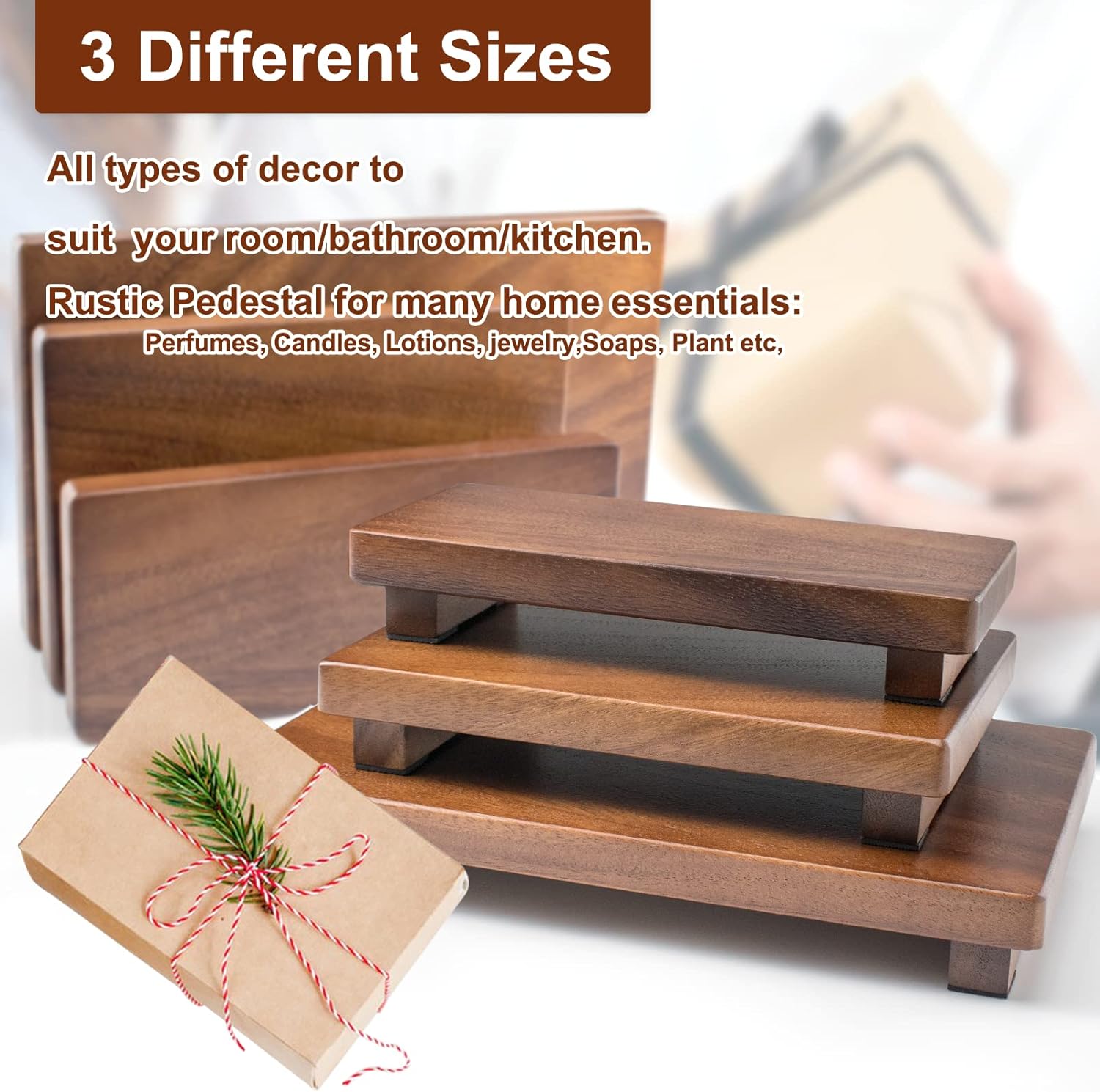 Walnut Wood Pedestal Stand for Soap Candles Jewelry Display