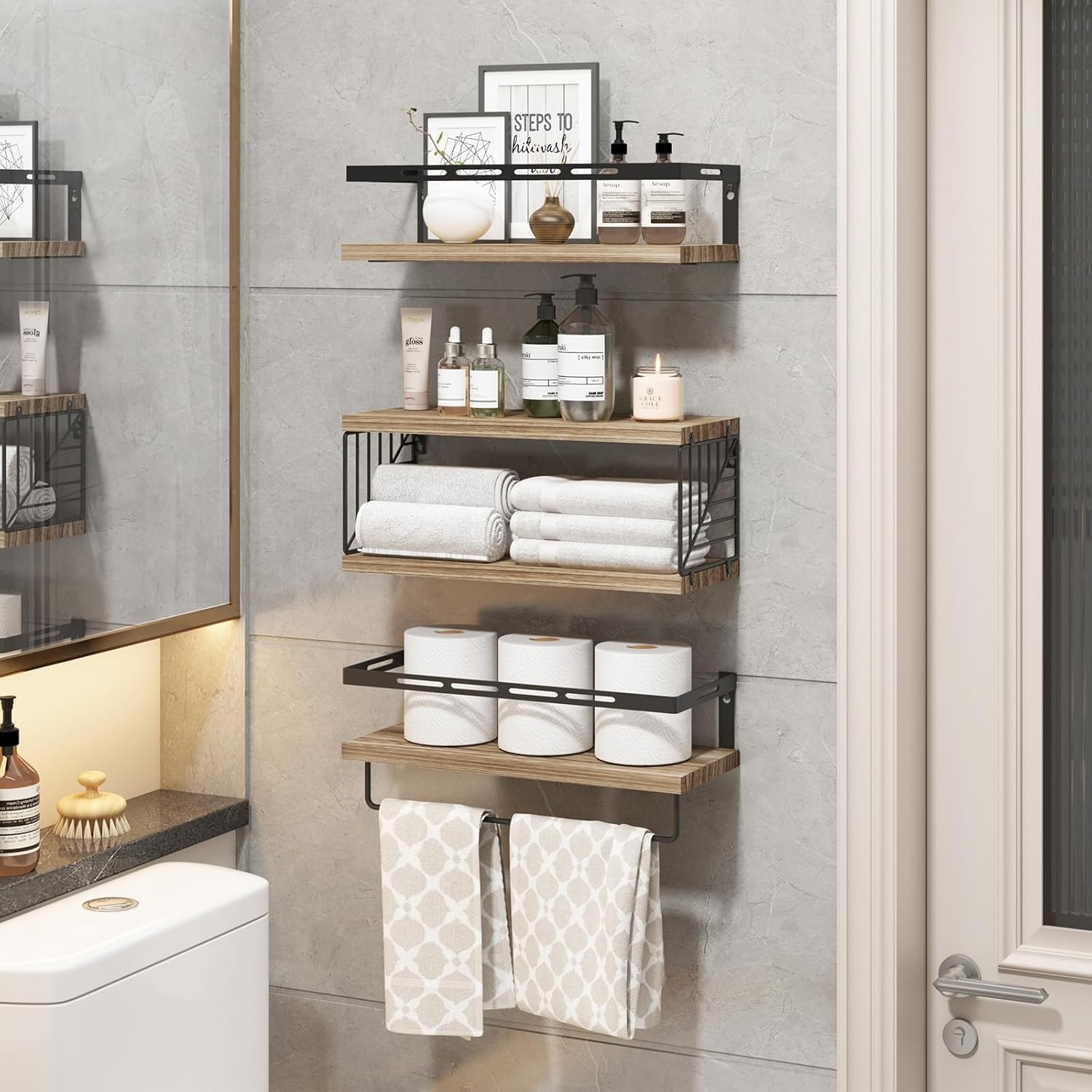 Fixwal 31 Floating Wall Shelf with Towel Bar