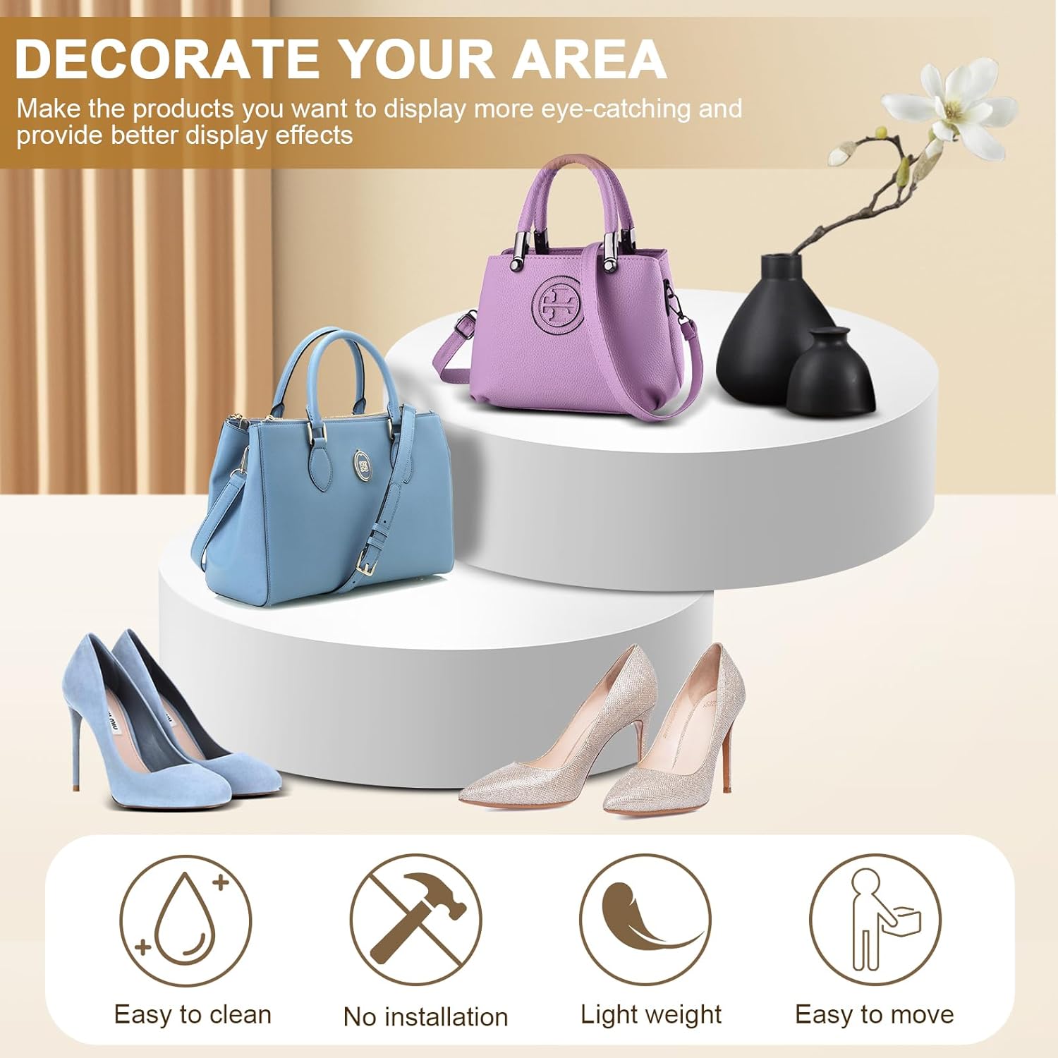 Cinnvoice Round White Display Pedestal Stand 236x59in