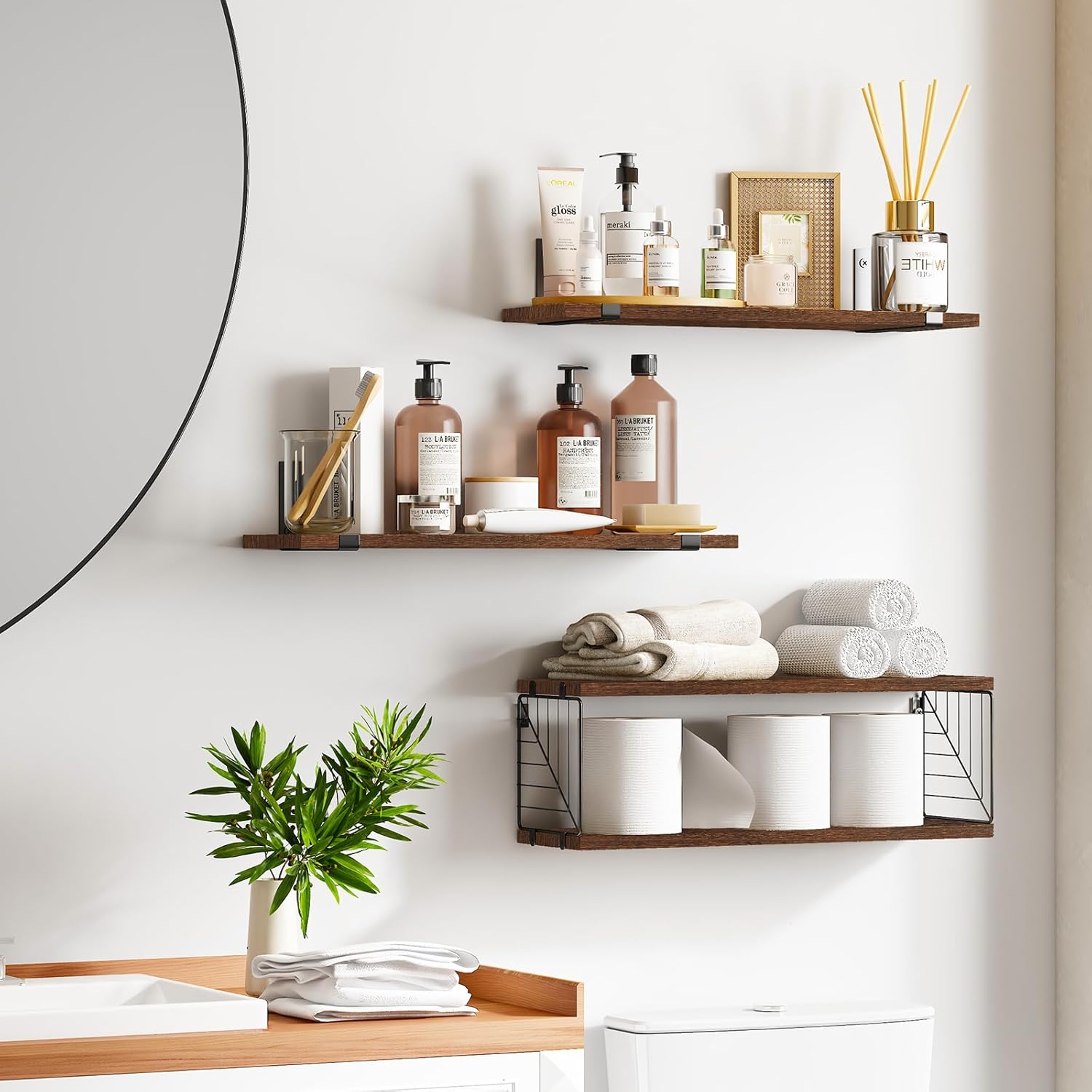 Fixwal 31 Tier Floating Shelves Over Toilet Dark Brown