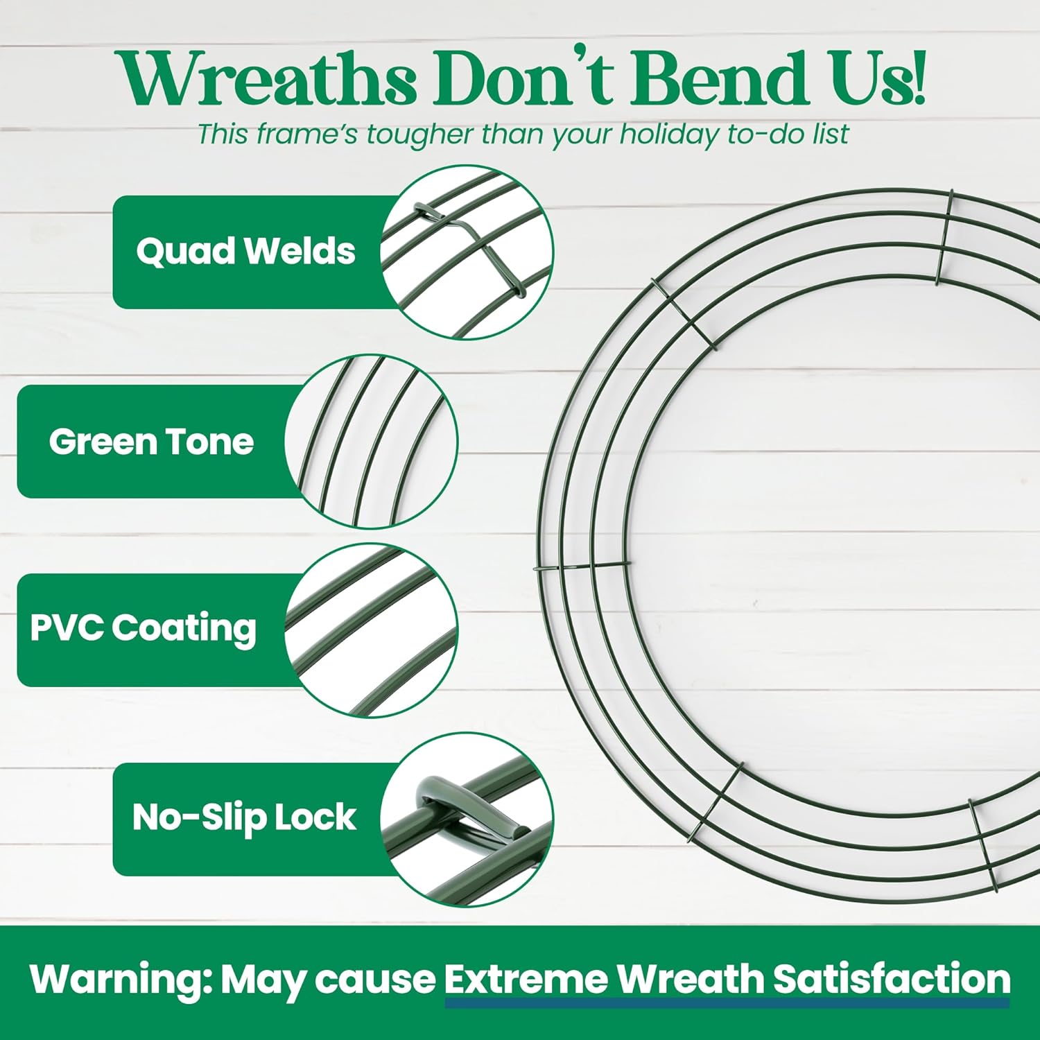 2-Pack 14 Inch Dark Green Wreath Frame with 4 Hoops