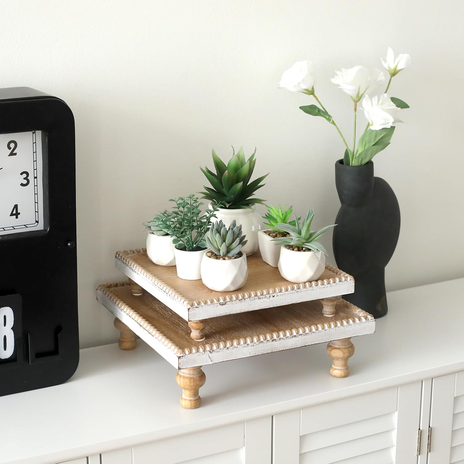 SwallowLiving Rustic Square Wood Tray Riser