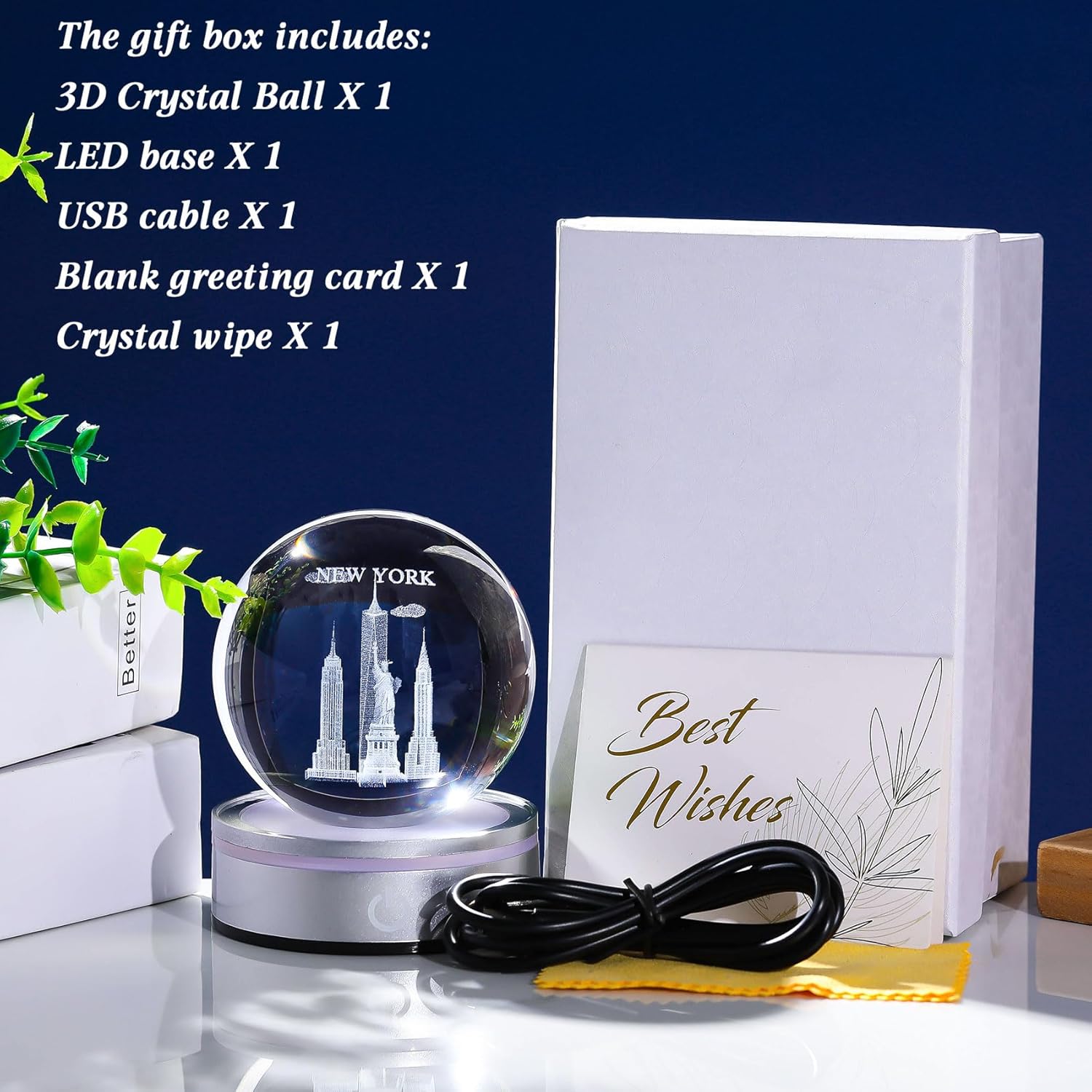 Movdyka 3D Crystal Ball Statue of Liberty Night Light Snow Globe