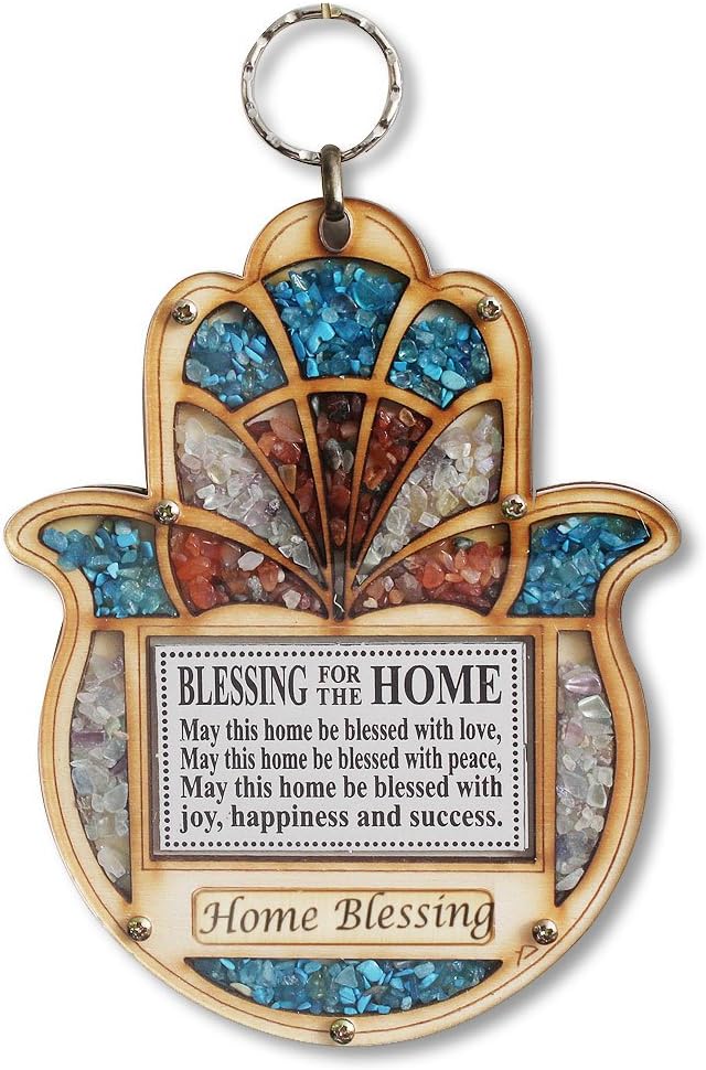 Wooden Hamsa Blessing Wall Decor with Gemstone Accents