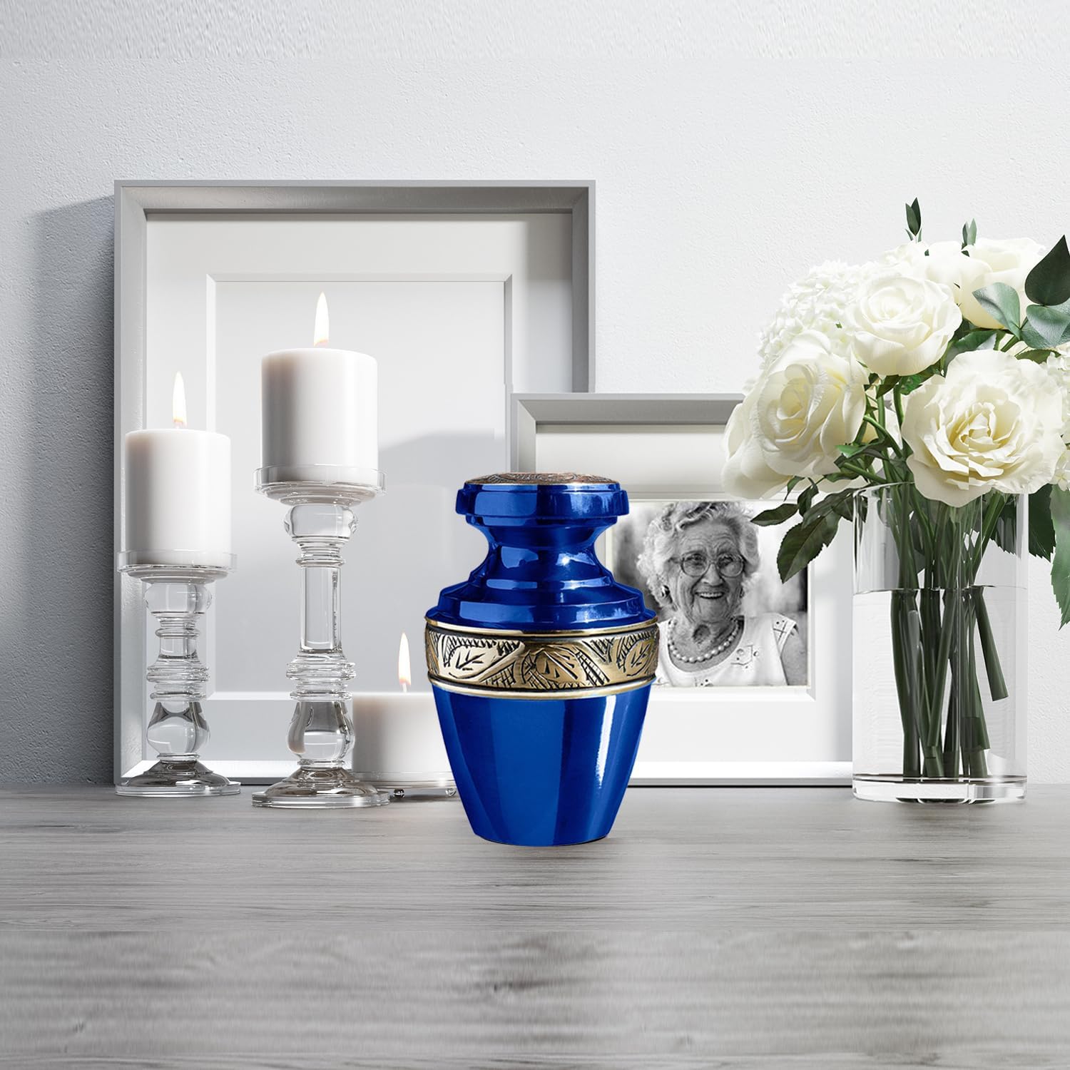 Trupoint Memorials Small Urns Set of 4 Grecian Blue and Gold