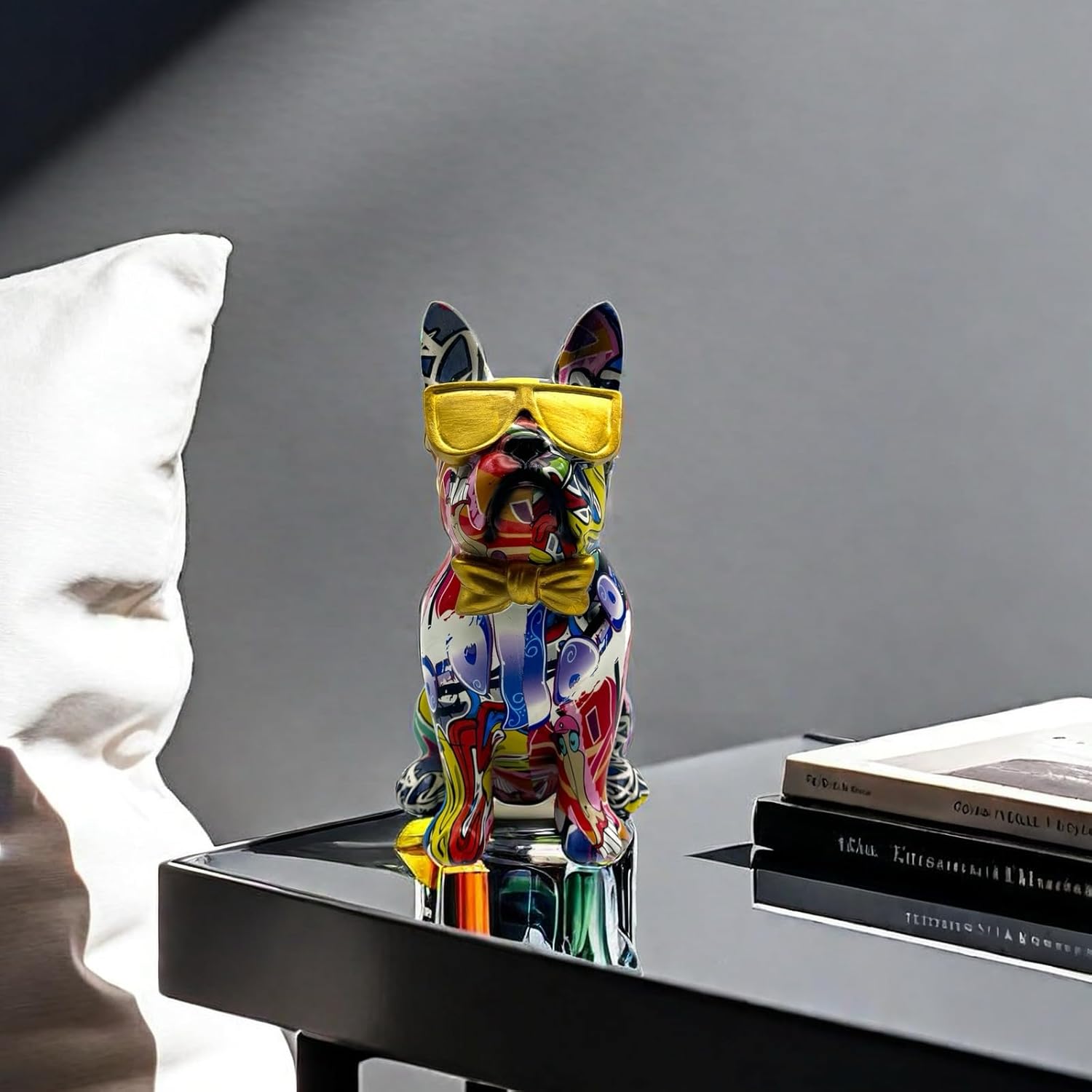 Colorful Art French Bulldog with Sunglasses Statue