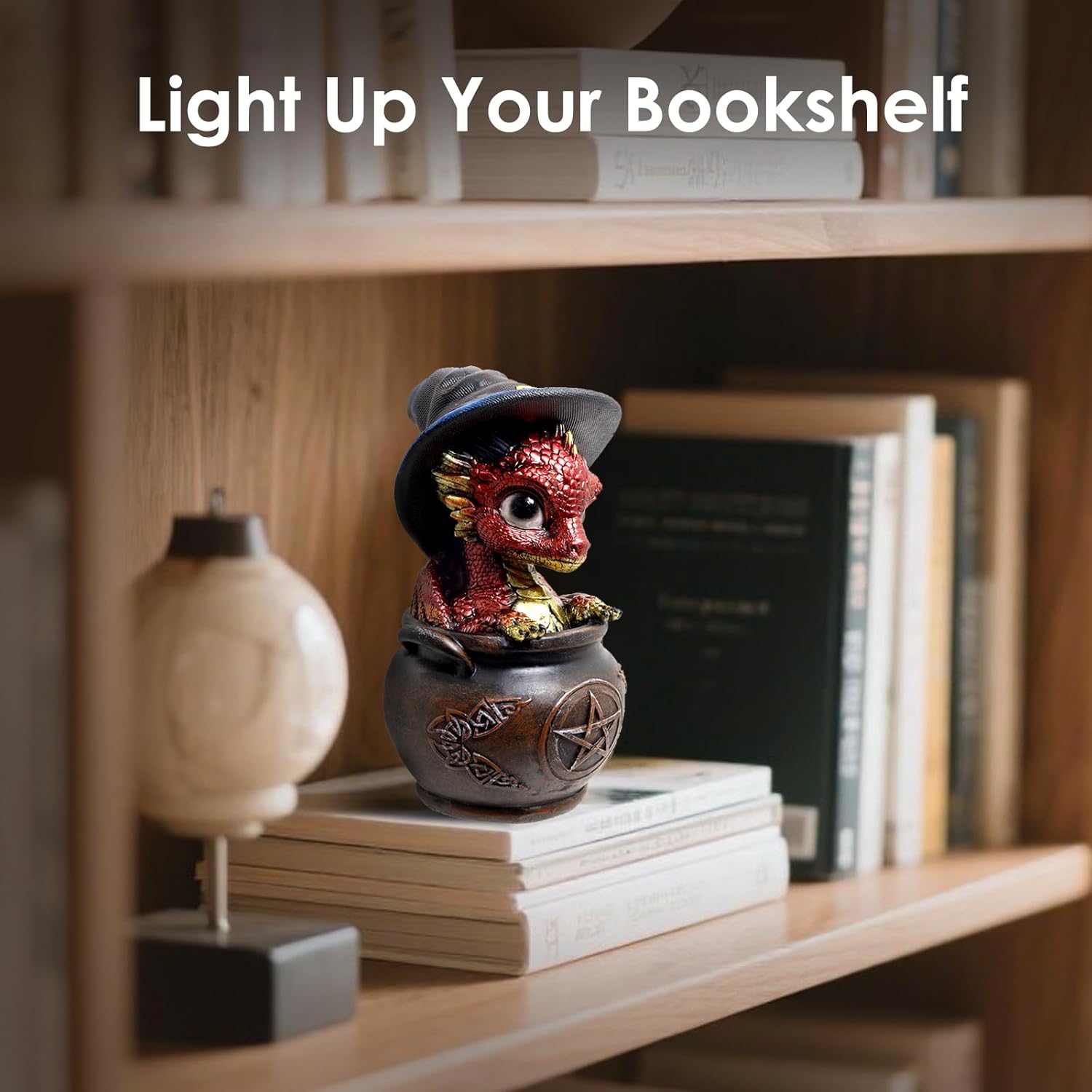 Mini Dragon Figurine with Witch Hat and Cauldron