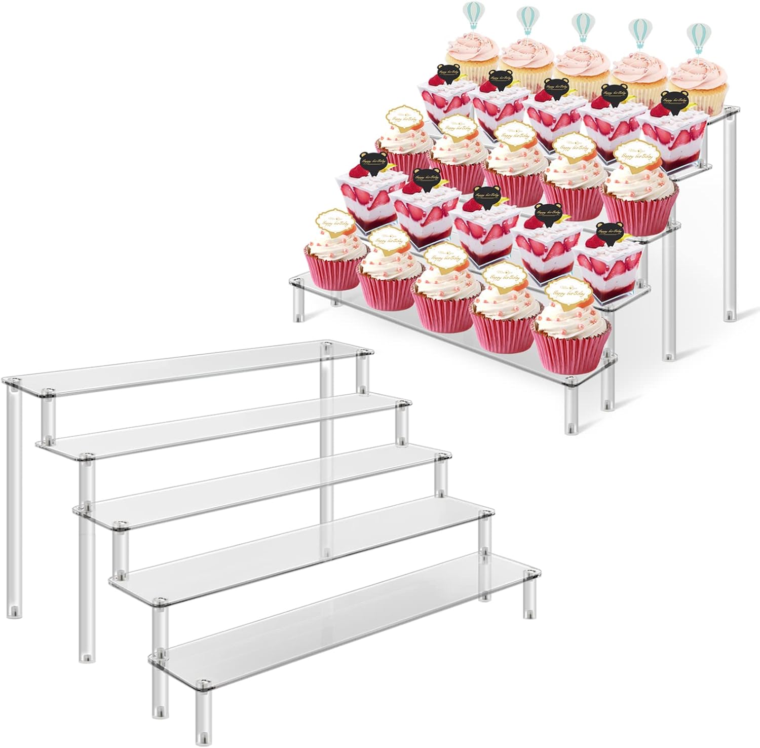 2Pcs 5 Tier Acrylic Risers Display Stand for Collectibles