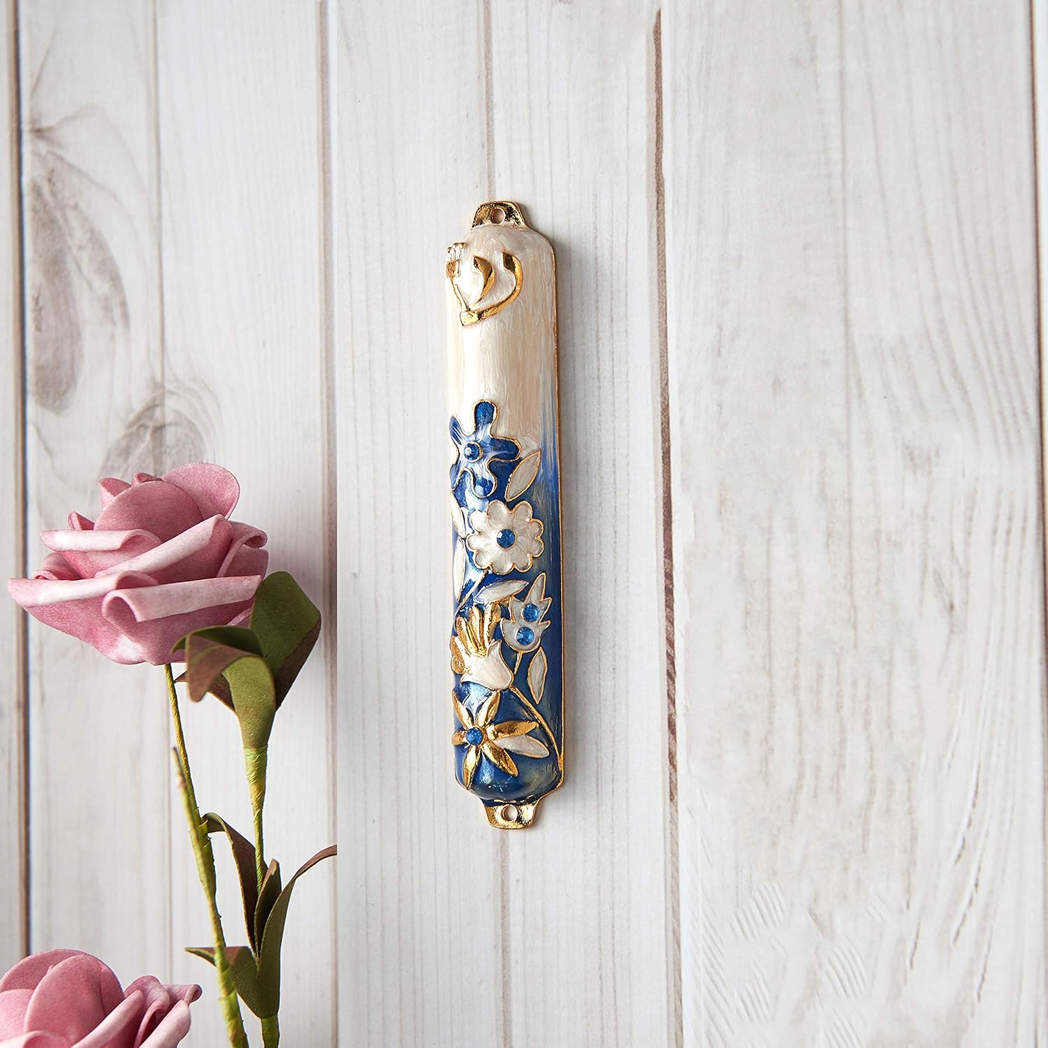 Matashi 55 Inch Hand Painted Mezuzah with Gold and Crystal Accents