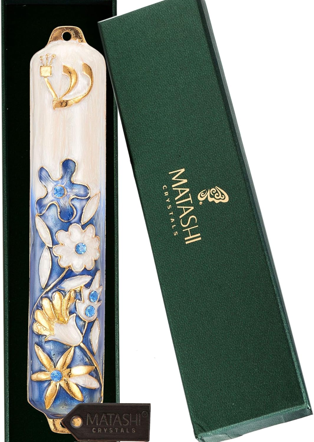 Matashi 55 Inch Hand Painted Mezuzah with Gold and Crystal Accents