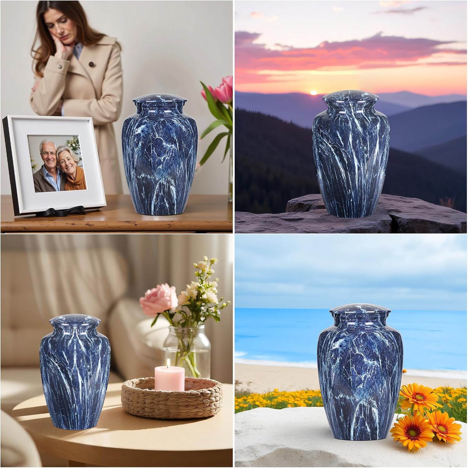 Premium Blue Marble Urn for Human Ashes