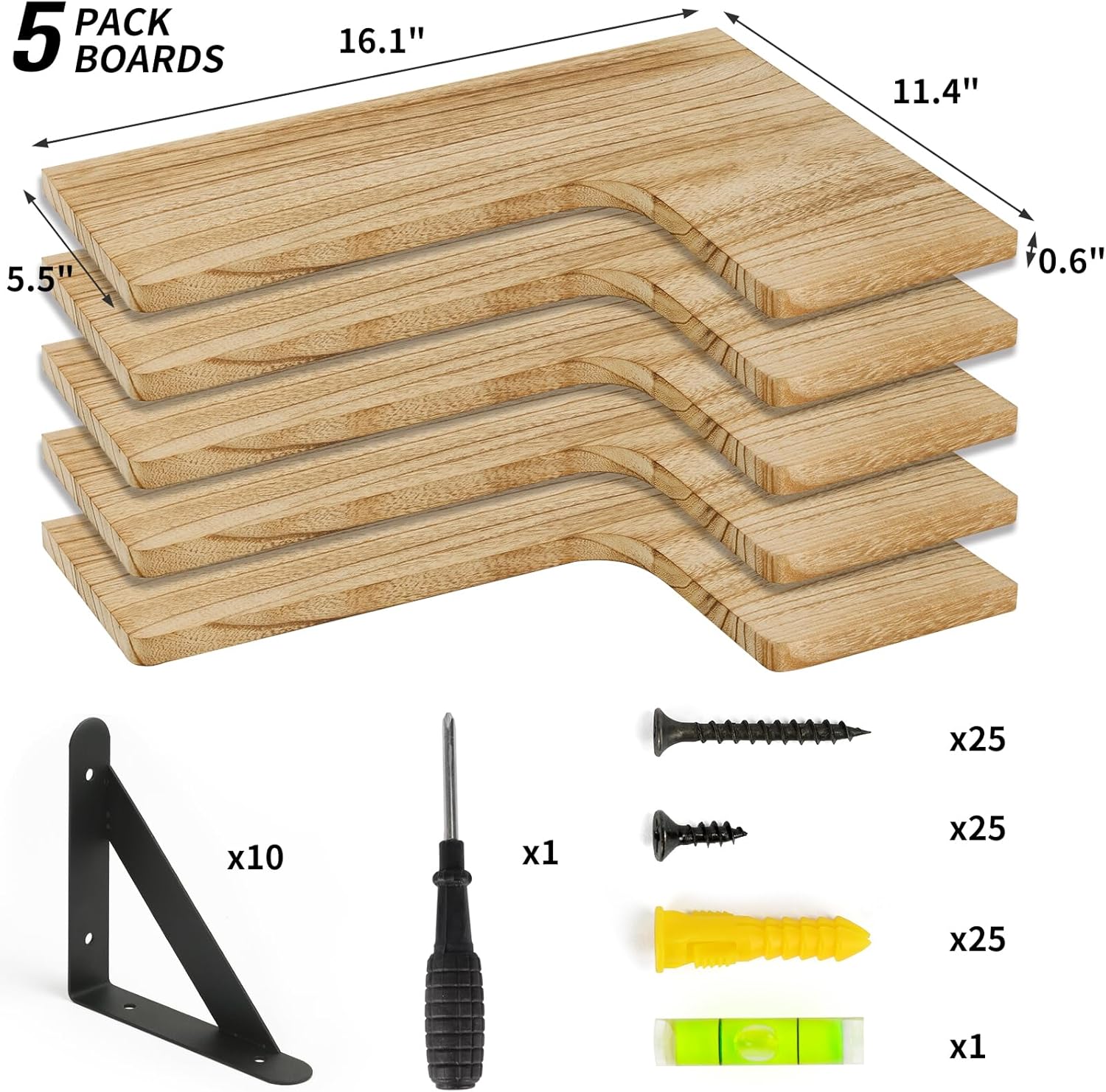 Fixwal Floating Shelves Set of 5 Carbonized Black
