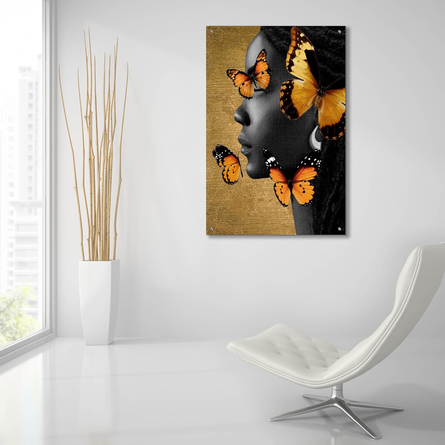 Epic Art Monochrome Golden Butterfly 1 Acrylic Wall Art 24x36