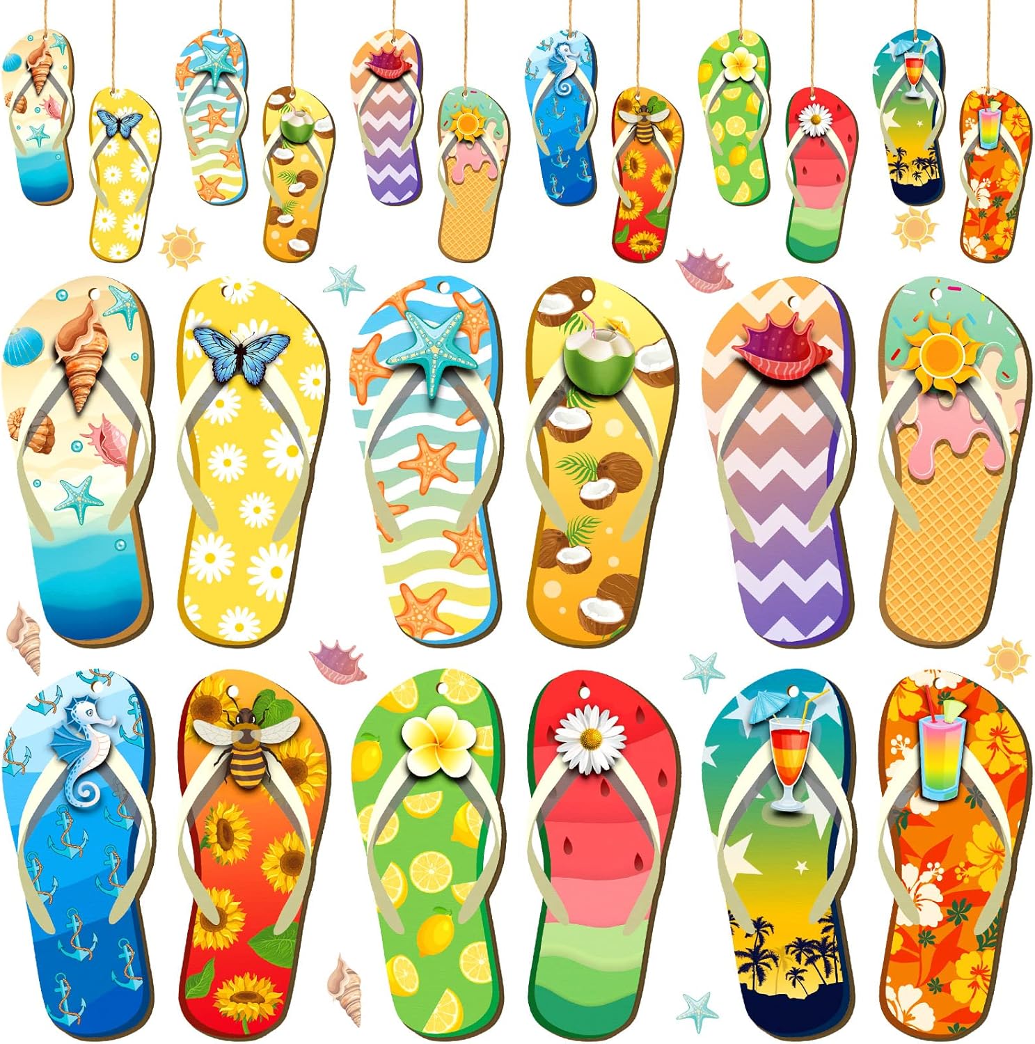 36 Pcs Summer Wood Hanging Ornaments with 12 Styles