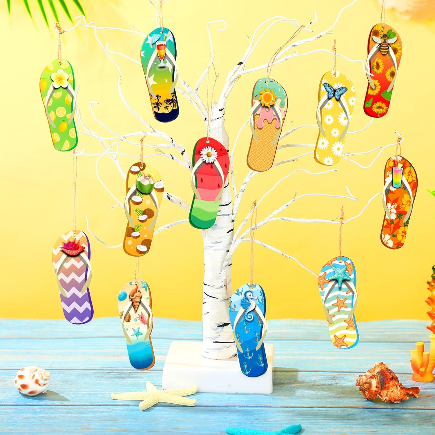 36 Pcs Summer Wood Hanging Ornaments with 12 Styles