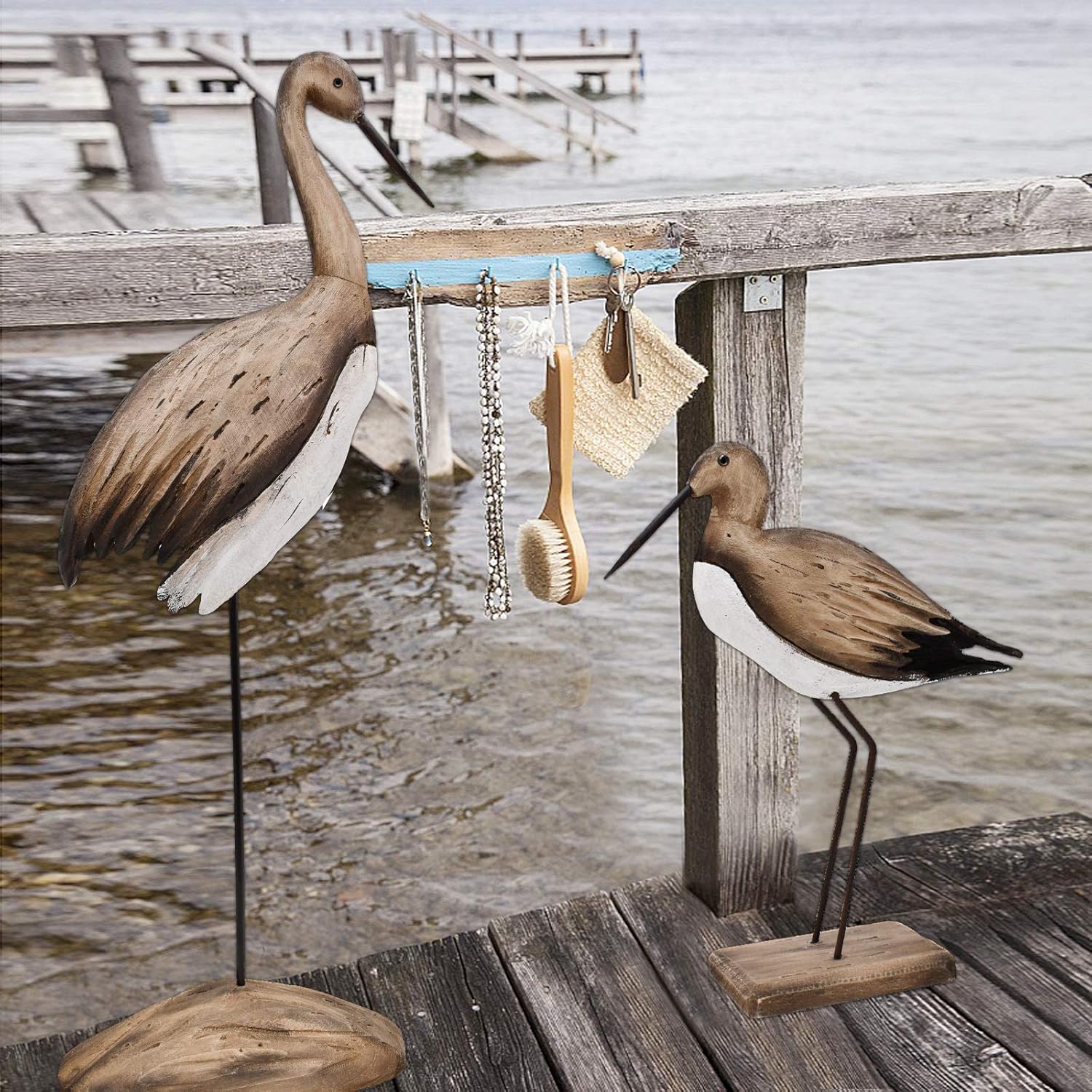 Rustic Wood Crane Nautical Decor Accent