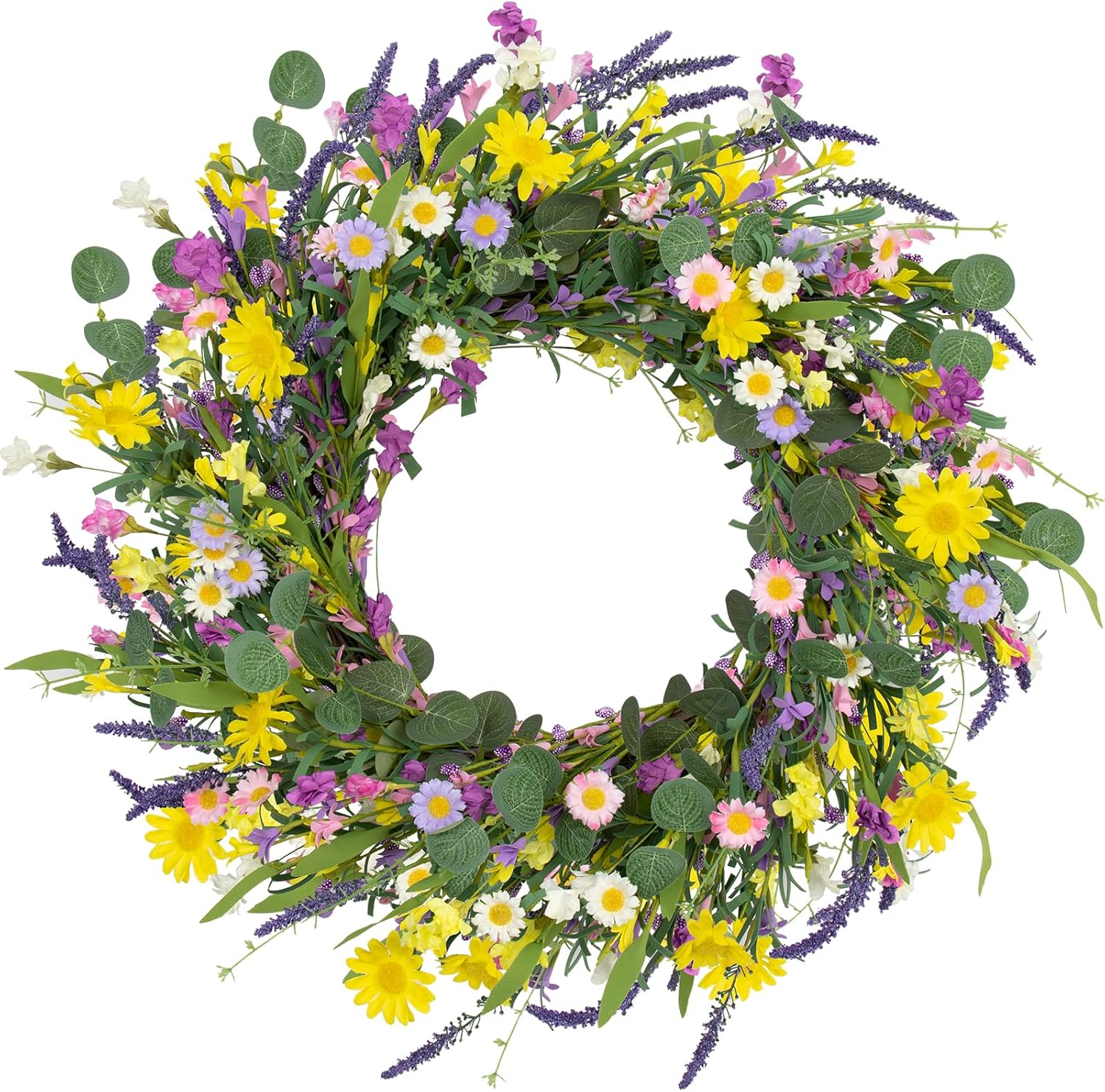 JFLORU 22 Inch Artificial Spring Wreath with Wildflowers