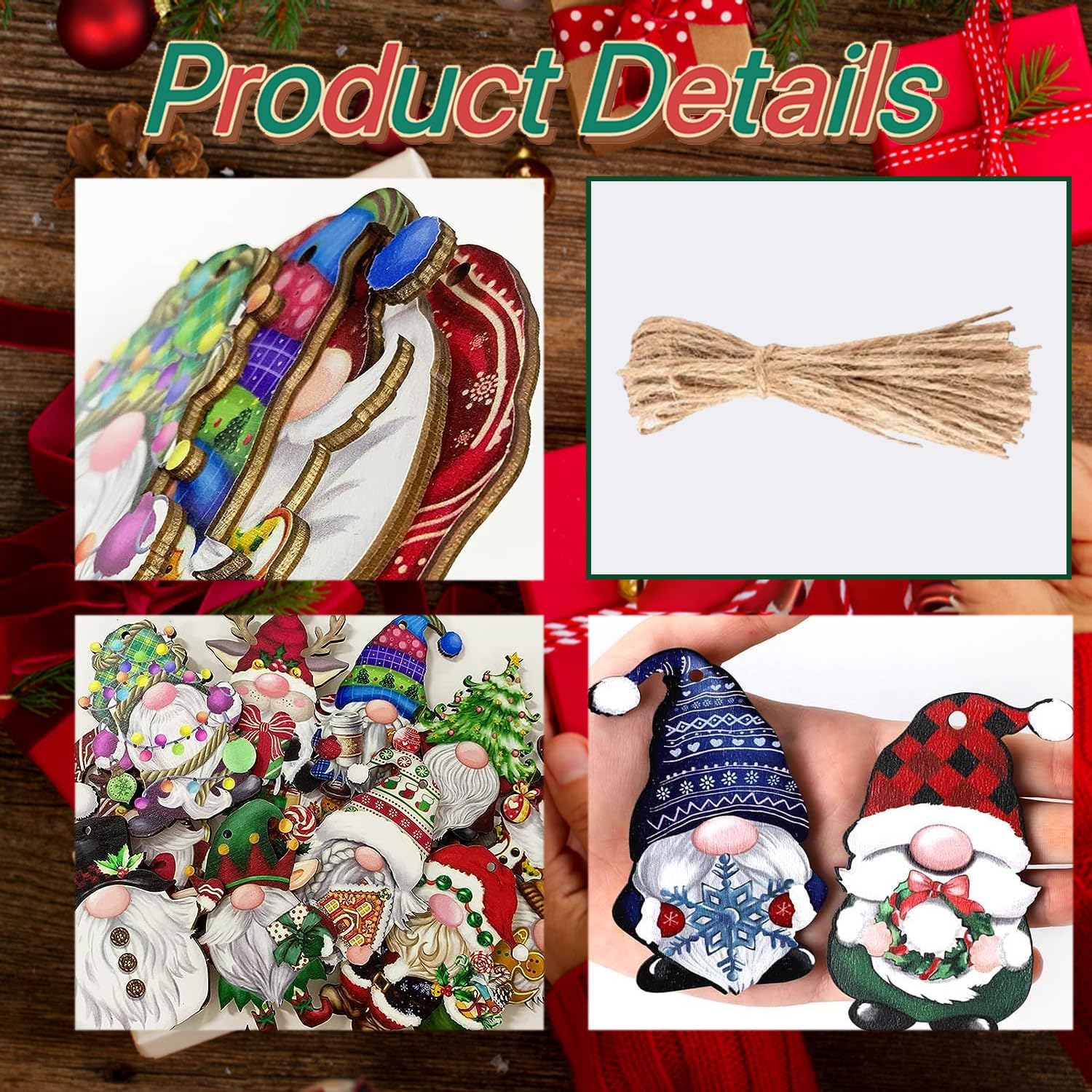 24 Wooden Gnome Christmas Ornaments for Decor
