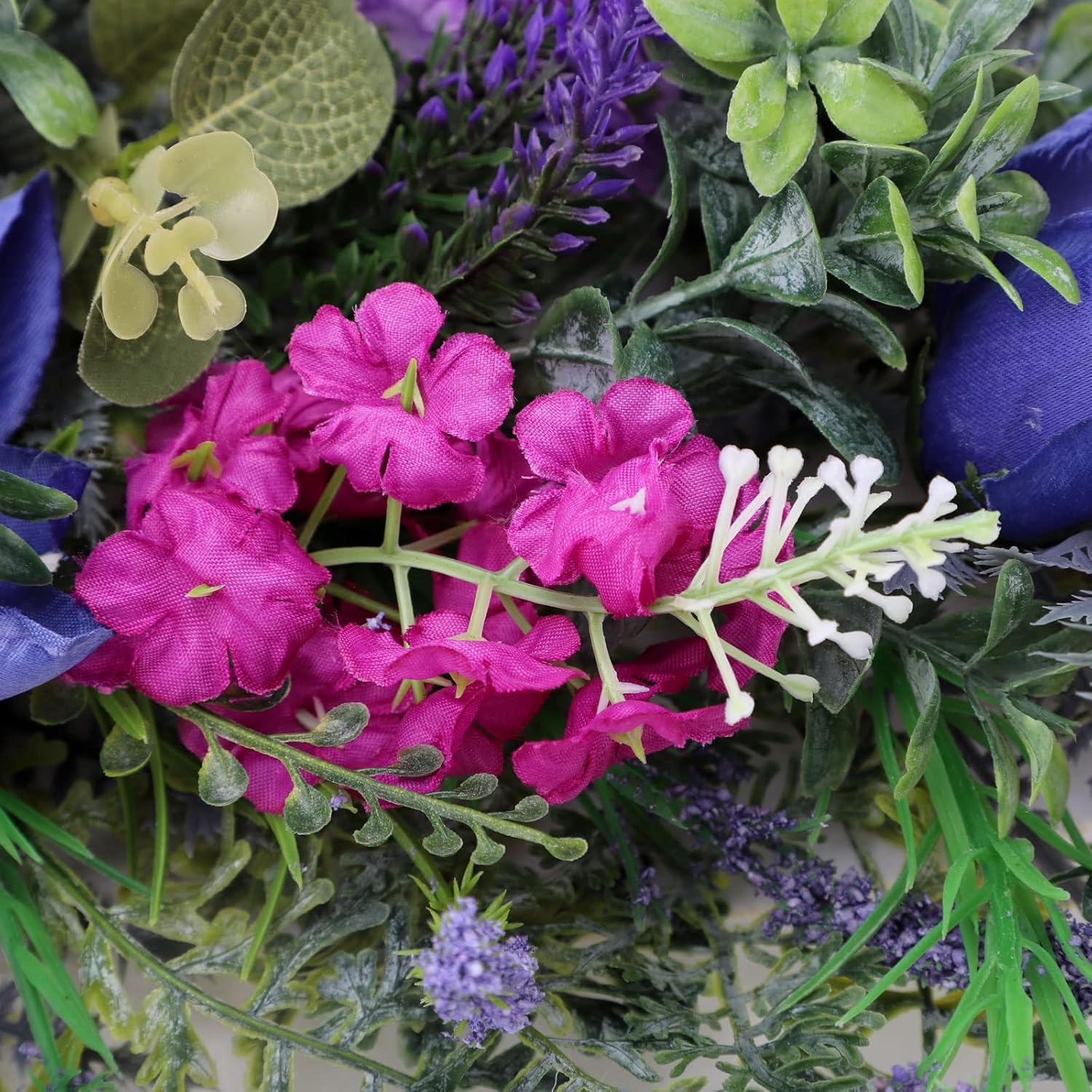 Spring Wreath for Front Door with Lavender Tulips and Green Leaves