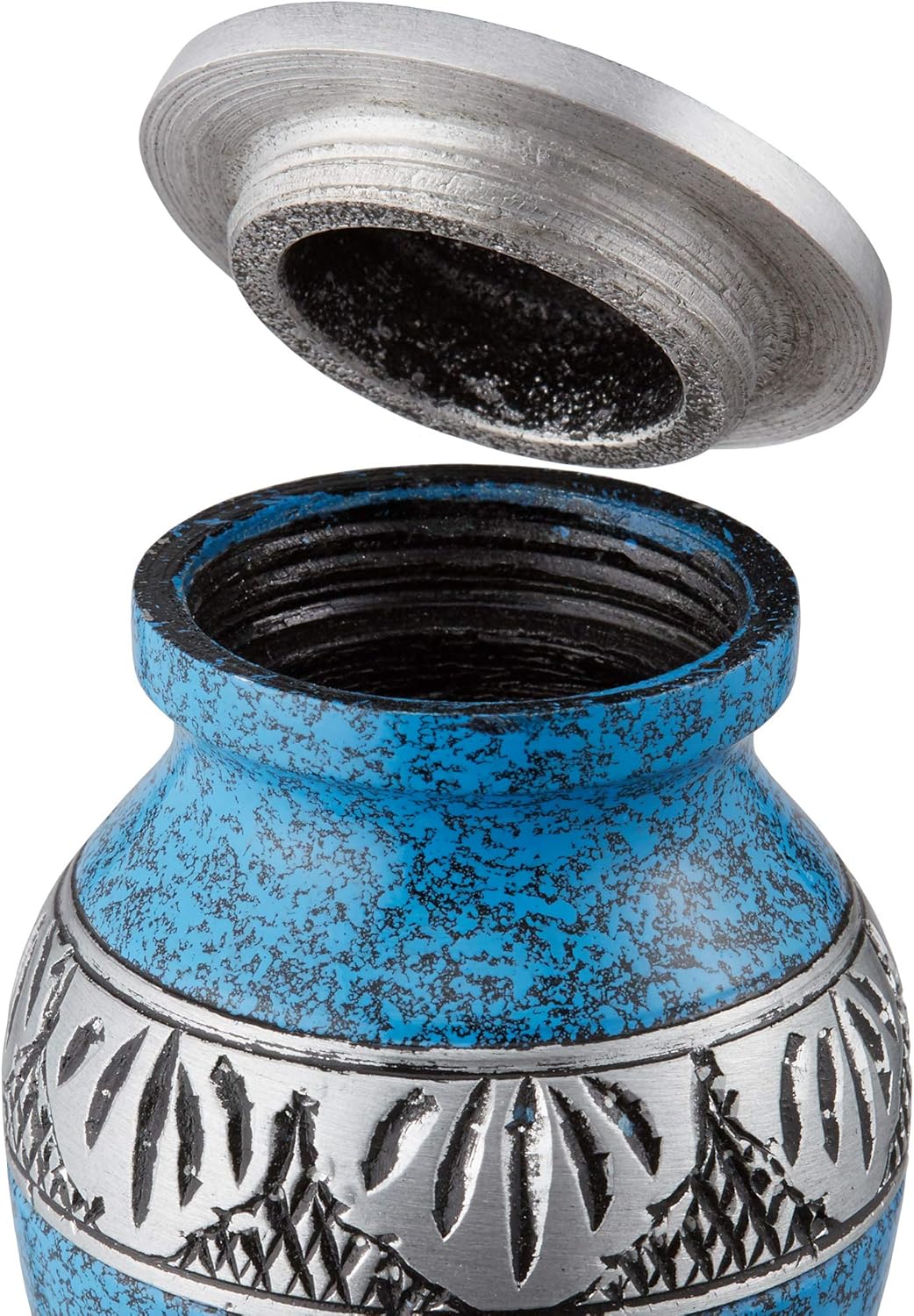 Reminded Small Cremation Urns Set of 4 Blue and Silver with Velvet Case