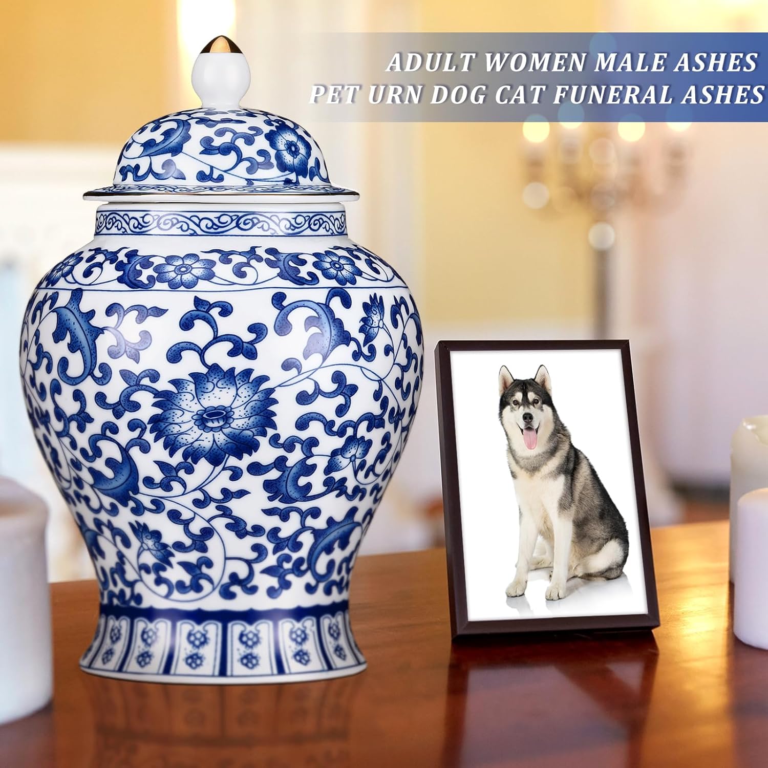 Small Blue Ceramic Cremation Urn for Adult Ashes Decoration