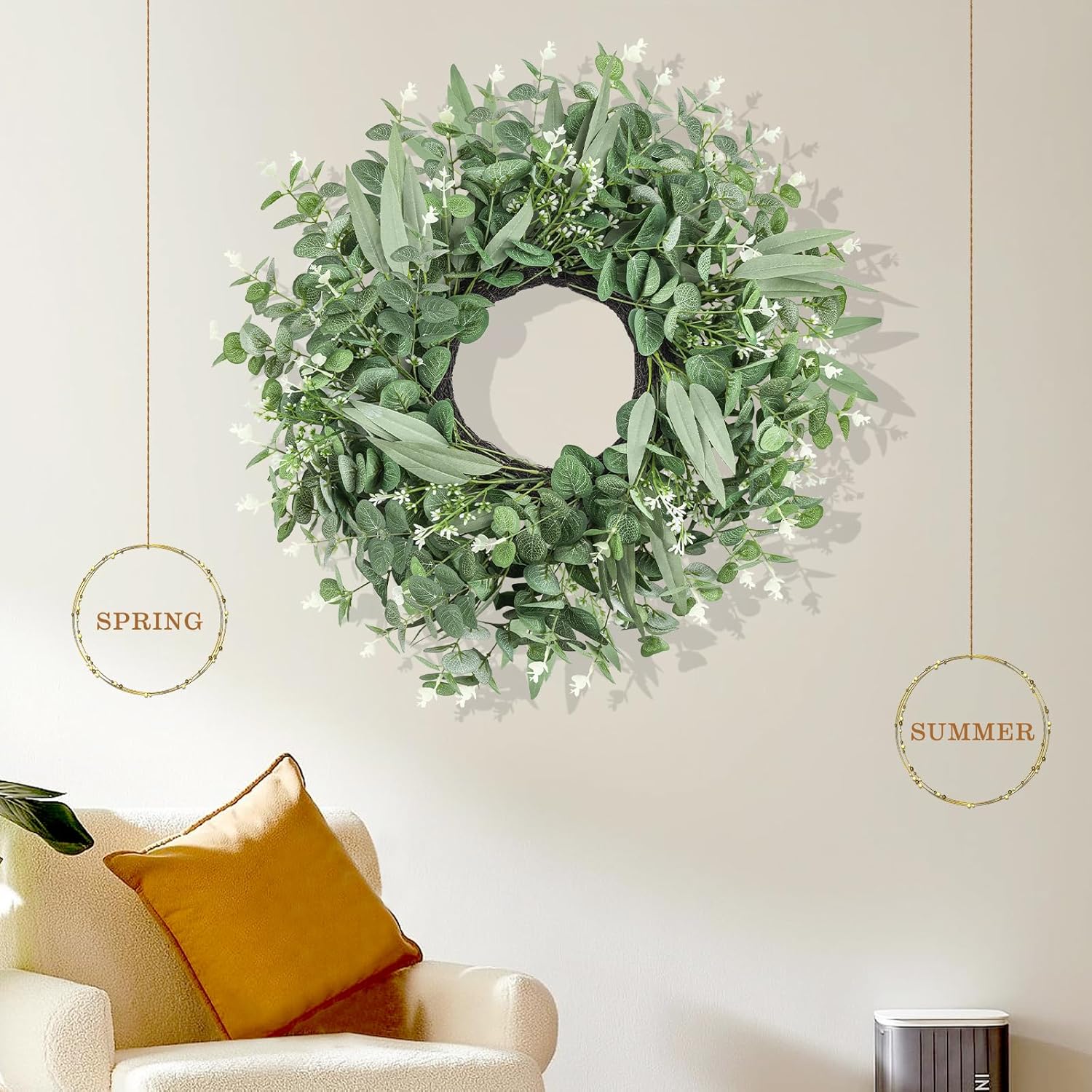 Dushle 24 Inch Summer Eucalyptus Wreath for Front Door
