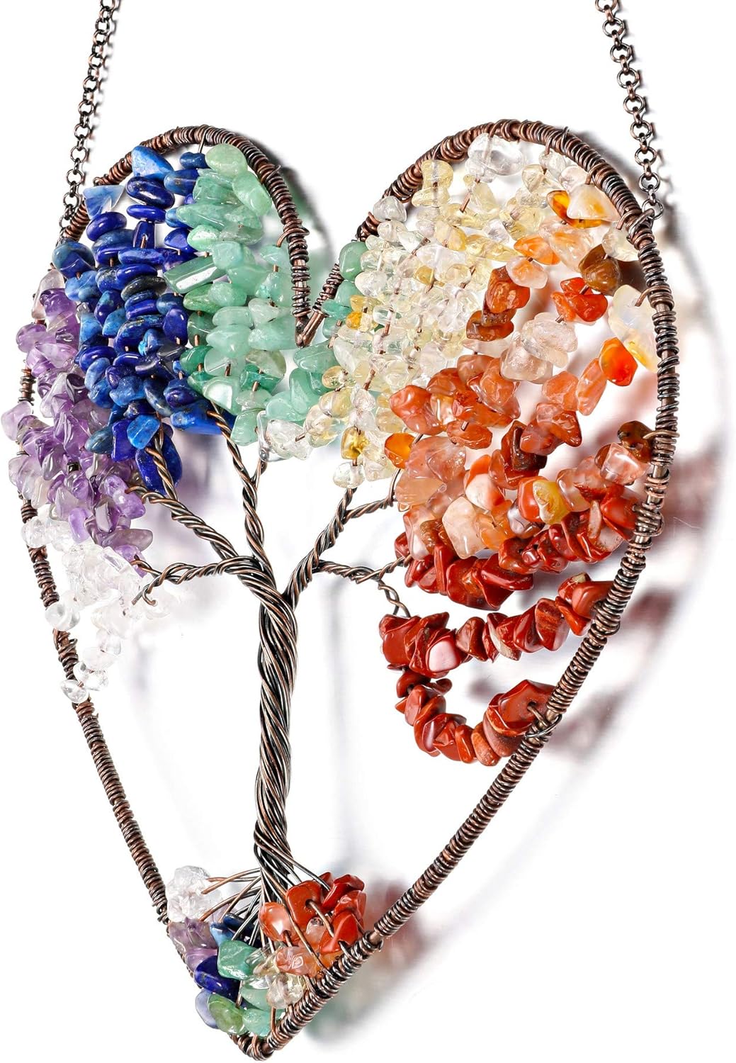 JOVIVI Double Heart Tree of Life Healing Crystal Wall Hanger