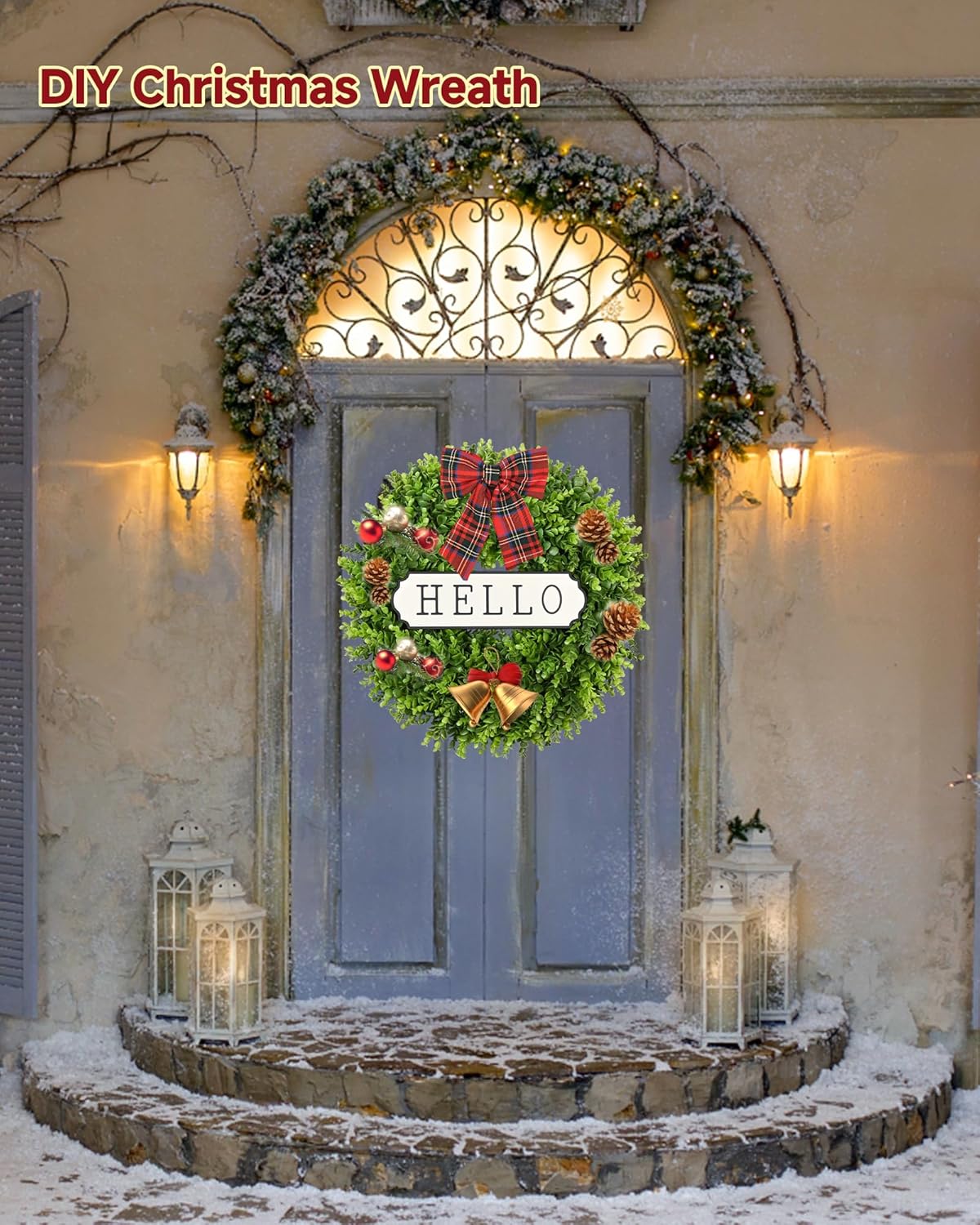 DDHS 24 Inch Artificial Boxwood Wreath for Front Door