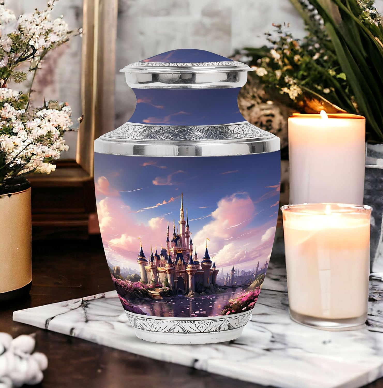 The Castle By The Blooming River - 10 Inch Adult Urn For Ashes