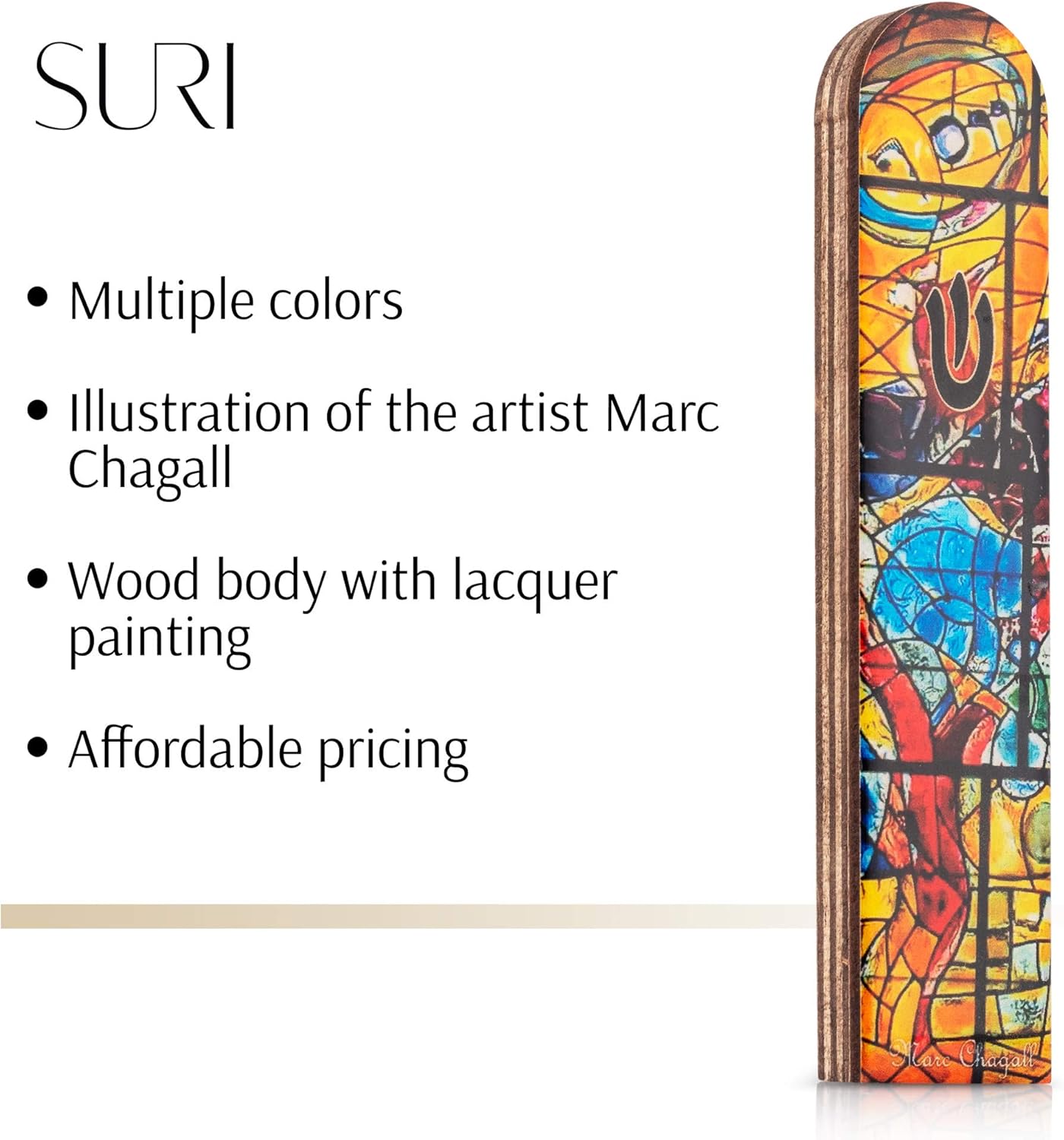 SURI Wooden Mezuzah with Non-Kosher Scroll 5 Inch Yellow Design
