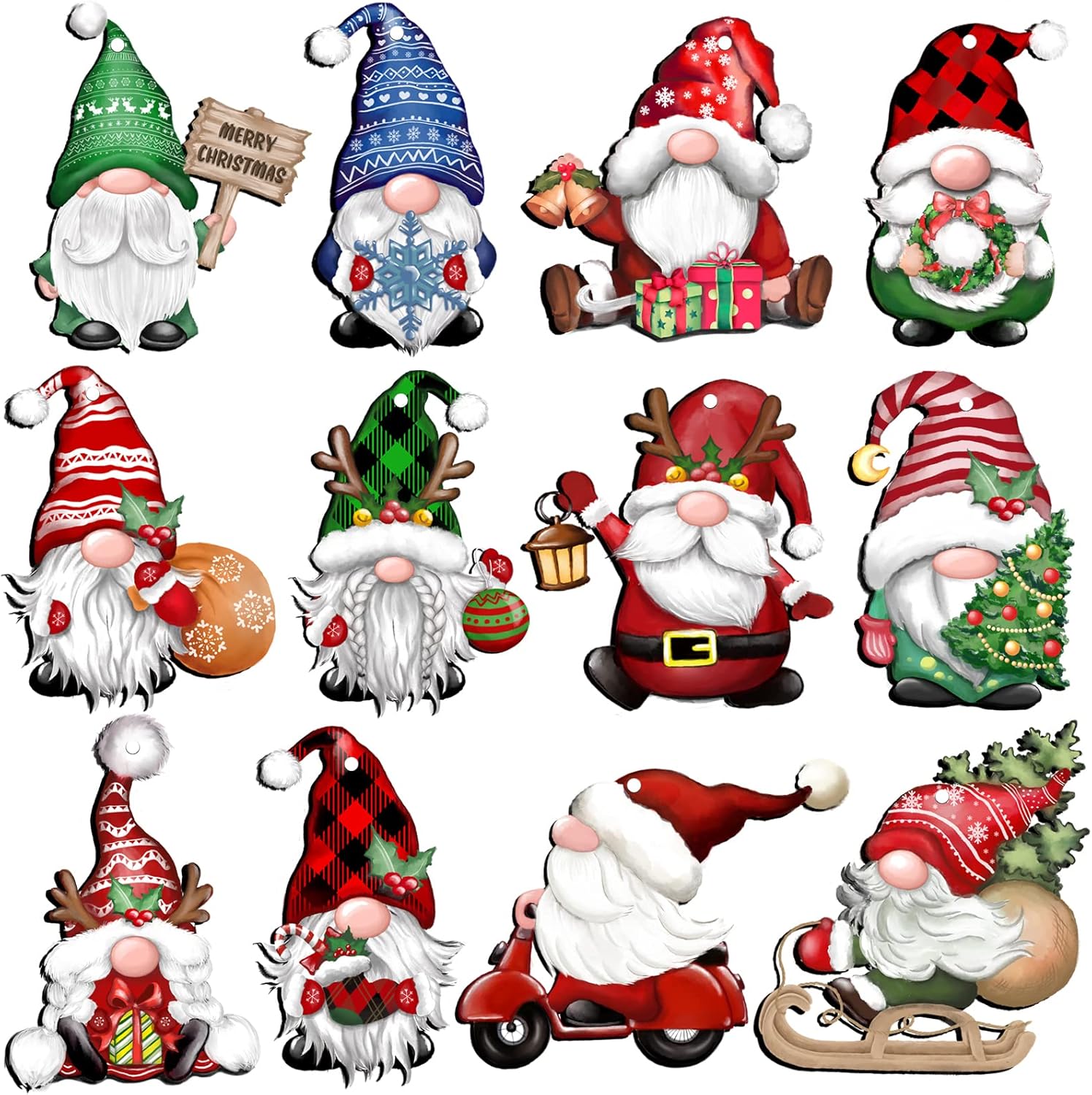 24 Piece Christmas Gnome Wooden Hanging Ornaments
